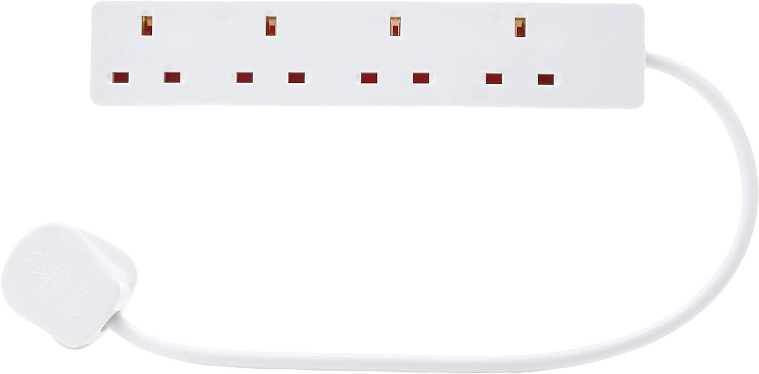 4 Gang 2m Mains Extension Lead Socket 13A - White