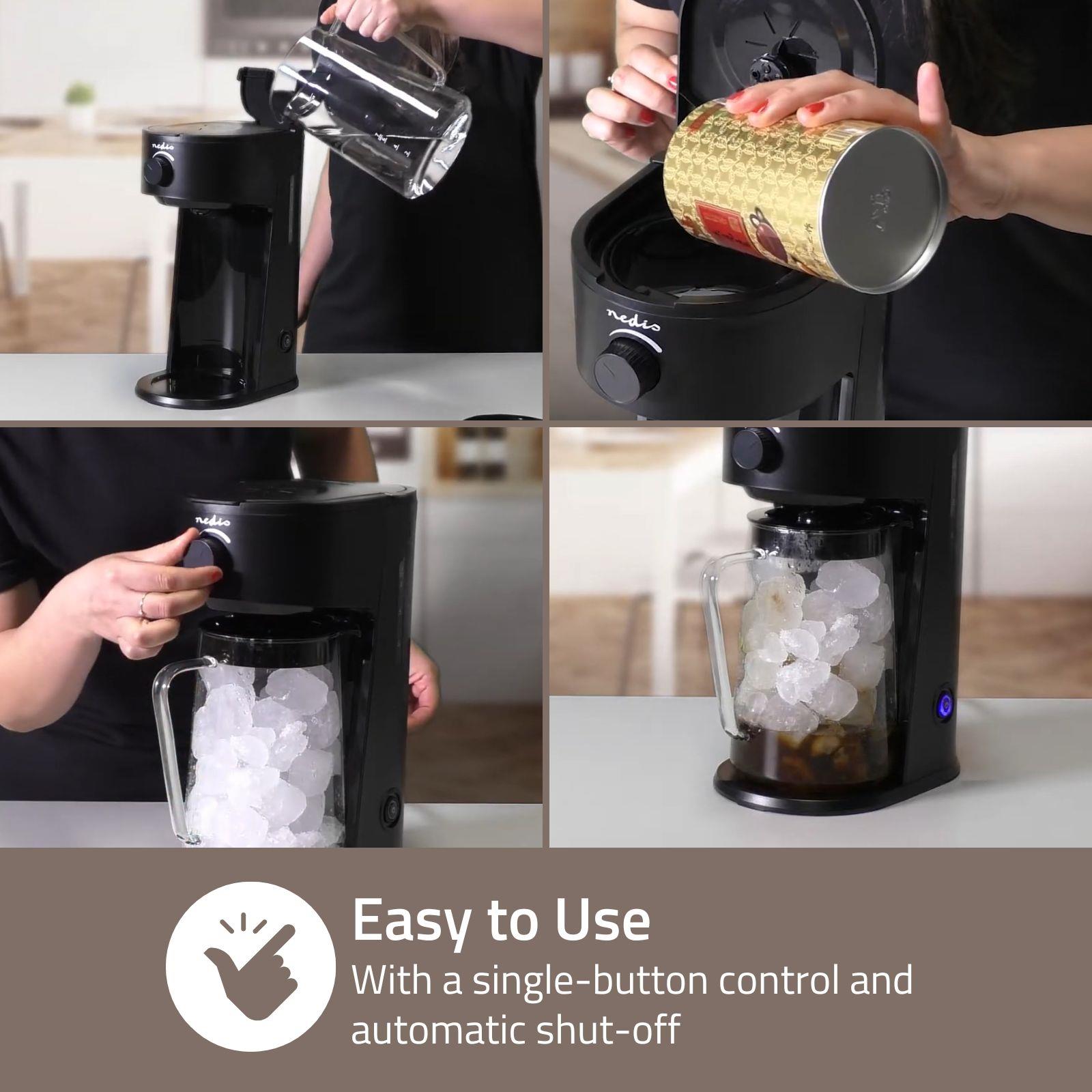 Nedis Ice Tea and Iced Coffee Maker - Hot & Cold Brewing with 2.5L Pitcher, 700W Power, Adjustable Strength Dial, Pod-Free Brewing, Dishwasher-Safe, Black