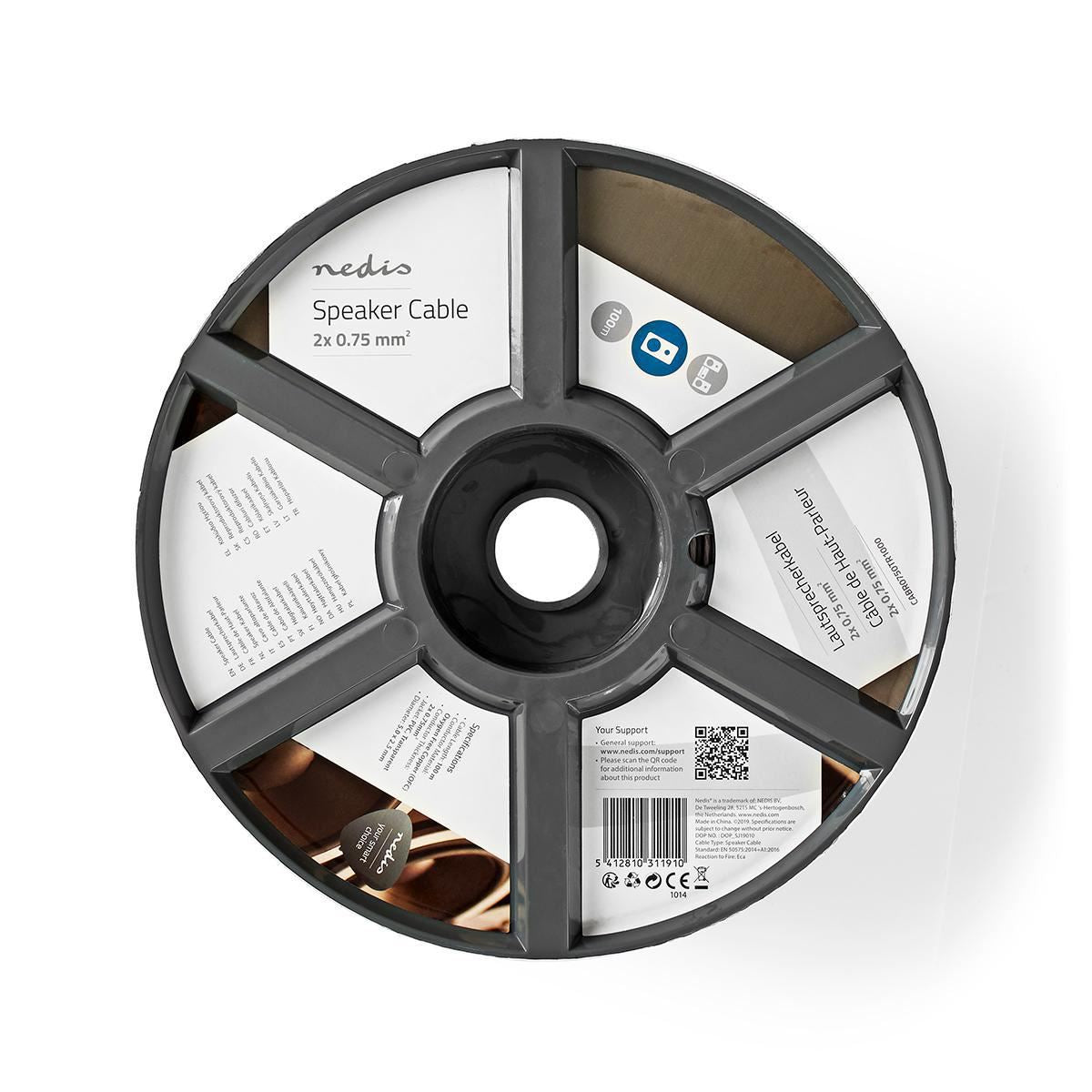 Nedis Speaker Cable | 2 x 0.75 mm² | Full Copper| 100.0 m | Round | PVC | Transparent | Reel