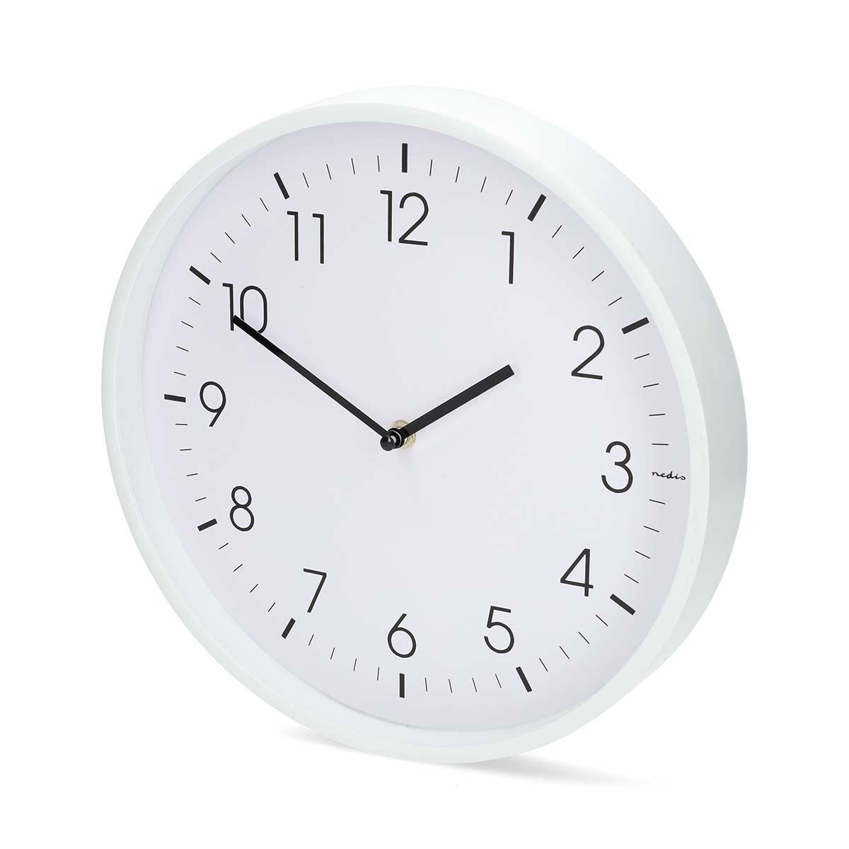 Nedis 30cm Wall Clock with Easy Read Numbers, Silent Movement, Battery Powered - White