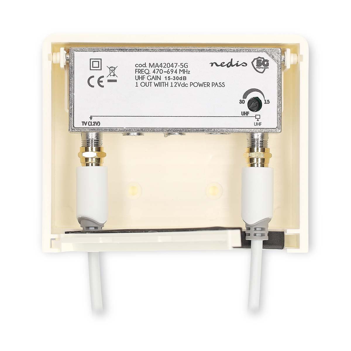 Nedis Mast Amplifier Kit UHF - 15-30dB Adjustable Gain, 470-694MHz TV Signal Booster, Dual Output Power Supply, Low Noise Amplifier