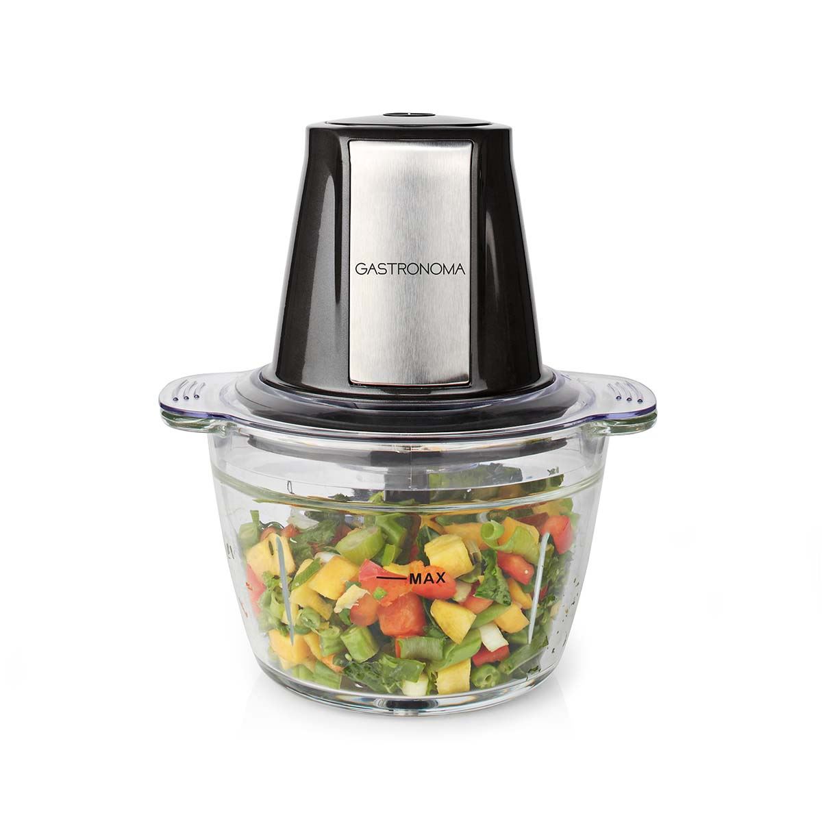 Gastronoma 500W Mini Food Processor, 1L Glass Jar Bowl Chopper Shredder with Stainless Steel Blades, Perfect for Salad Nuts Salsa Dips Fruit Vegetable Pesto Curry Pastes & More