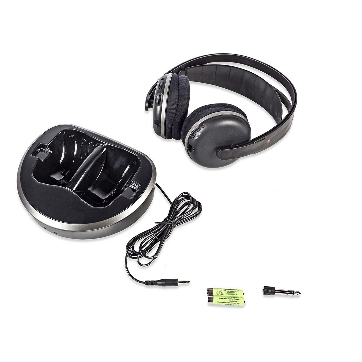 Nedis Wireless TV Headphones | RF, frequency 868 Mhz | Over-Ear | Maximum battery play time: 11 hrs | 100 m | Digital Audio | Charging dock | Black / Silver