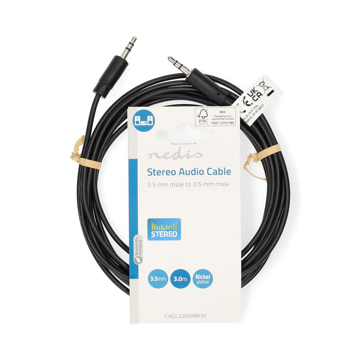 Nedis Stereo Audio Cable | 3.5 mm Male | 3.5 mm Male | Nickel Plated | 3.00 m | Round | Black | Label
