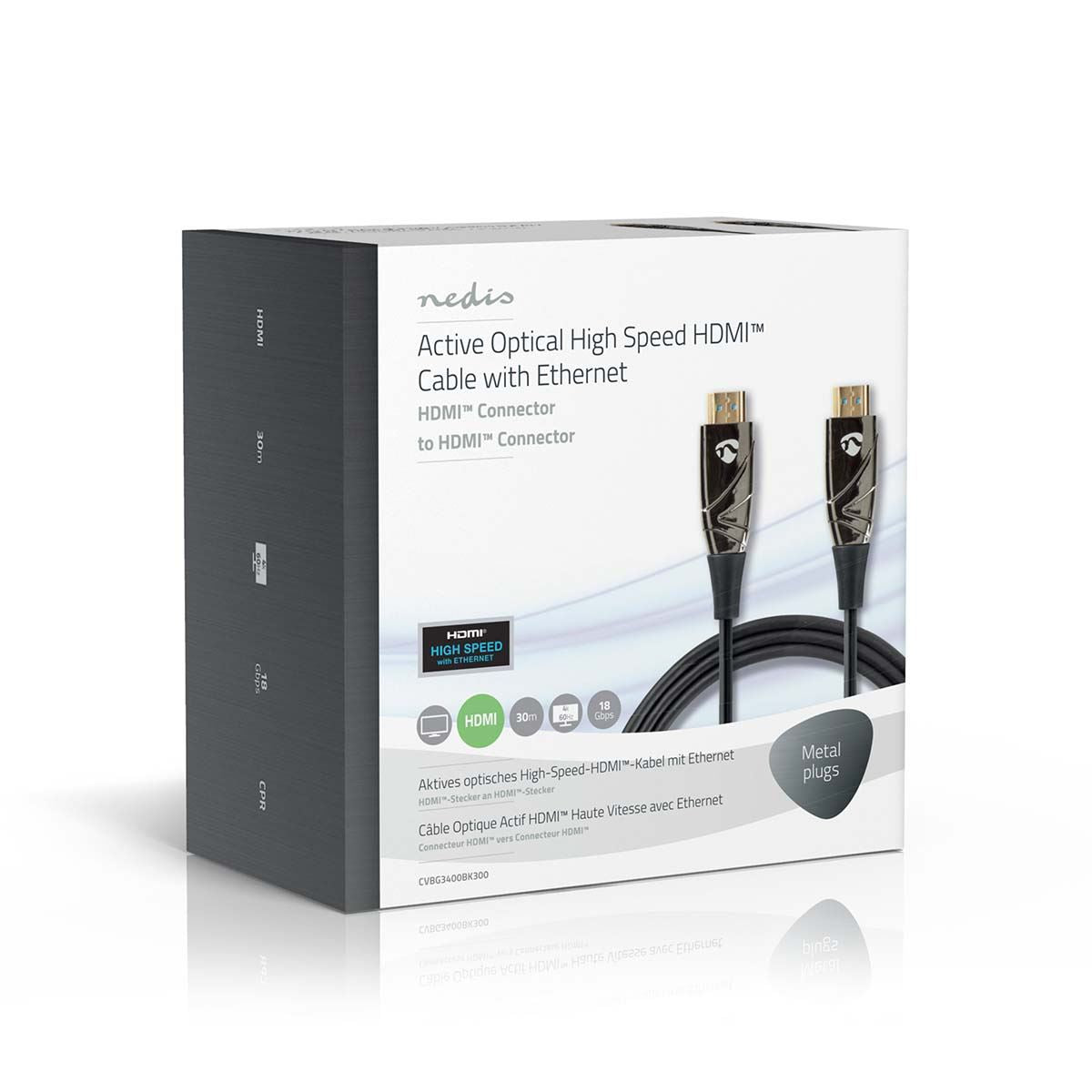 Nedis Active Optical High Speed HDMI™ Cable with Ethernet | HDMI™ Connector | HDMI™ Connector | 4K@60Hz | 18 Gbps | 30.0 m | Round | PVC | Black | Gift Box