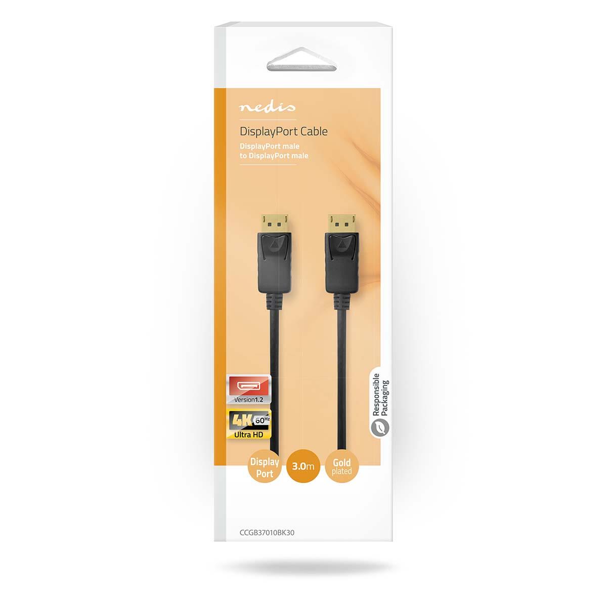 Nedis DisplayPort Cable | DisplayPort Male | DisplayPort Male | 4K@60Hz | Gold Plated | 3.00 m | Round | PVC | Black | Box