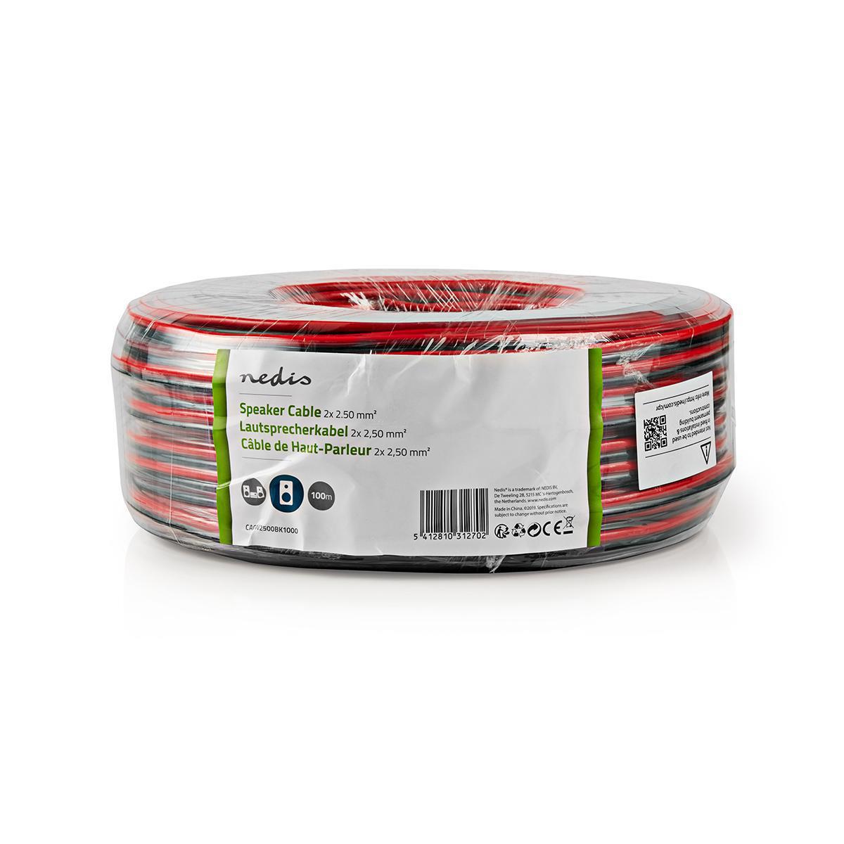 Nedis Speaker Cable | 2 x 2.50 mm² | CCA | 100.0 m | Round | PVC | Black / Red | Wrap