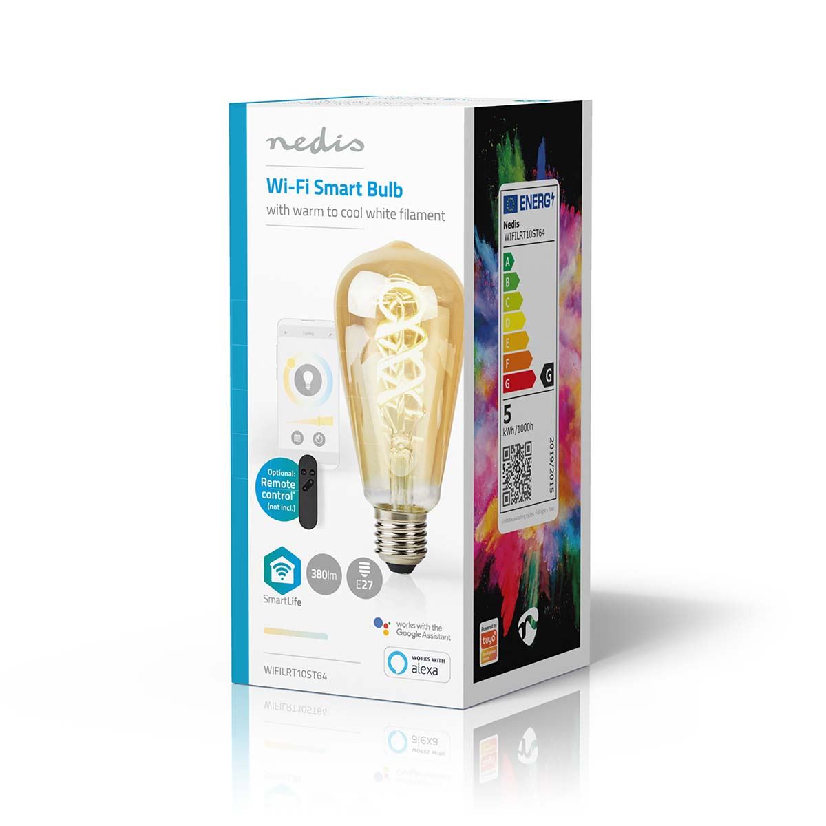 Nedis SmartLife LED Filament Bulb | E27 | 360 lm | 4.9 W | Warm to Cool White | 1800 - 6500 K | Glass | Android™ / IOS | ST64 | 1 pcs