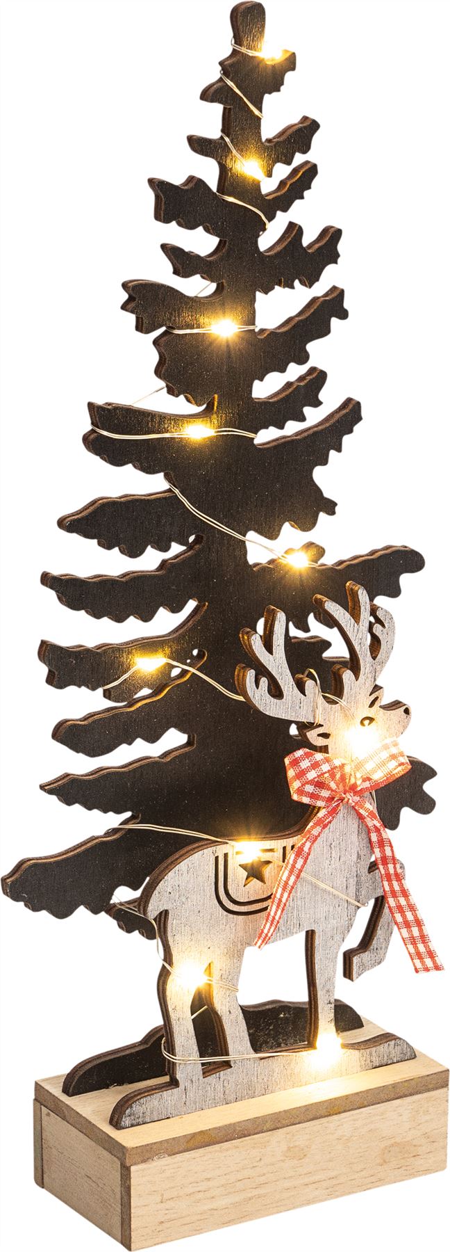 Wooden Christmas Tree LED Light Decoration with Reindeer Battery Operated