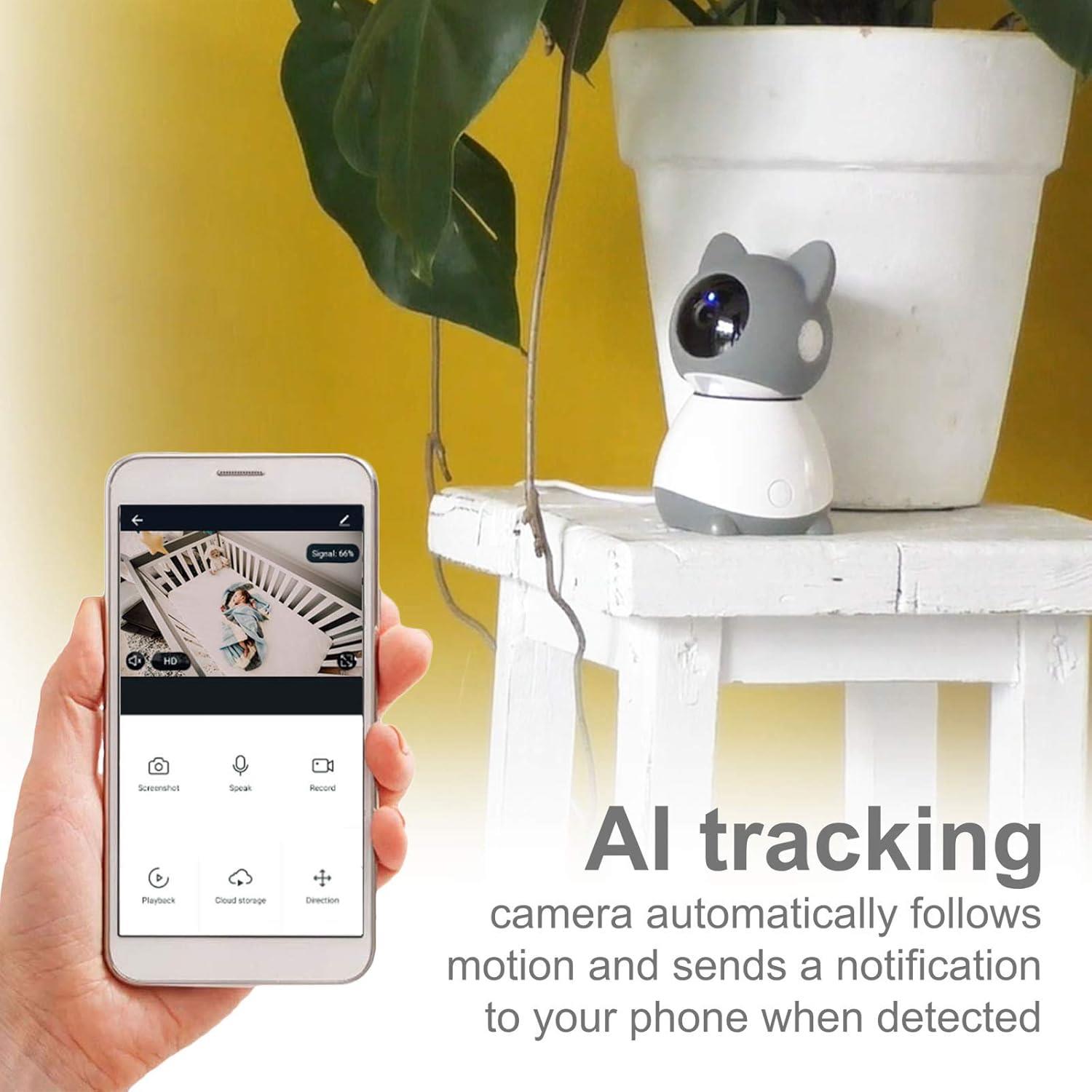 Nedis Smart Wifi Baby Monitor, Indoor Camera Full HD 1080p, Night Vision, PTZ, Motion & Sound Detection, 2-Way Audio, Humidity & Temperature Sensor, App Control - White/Grey