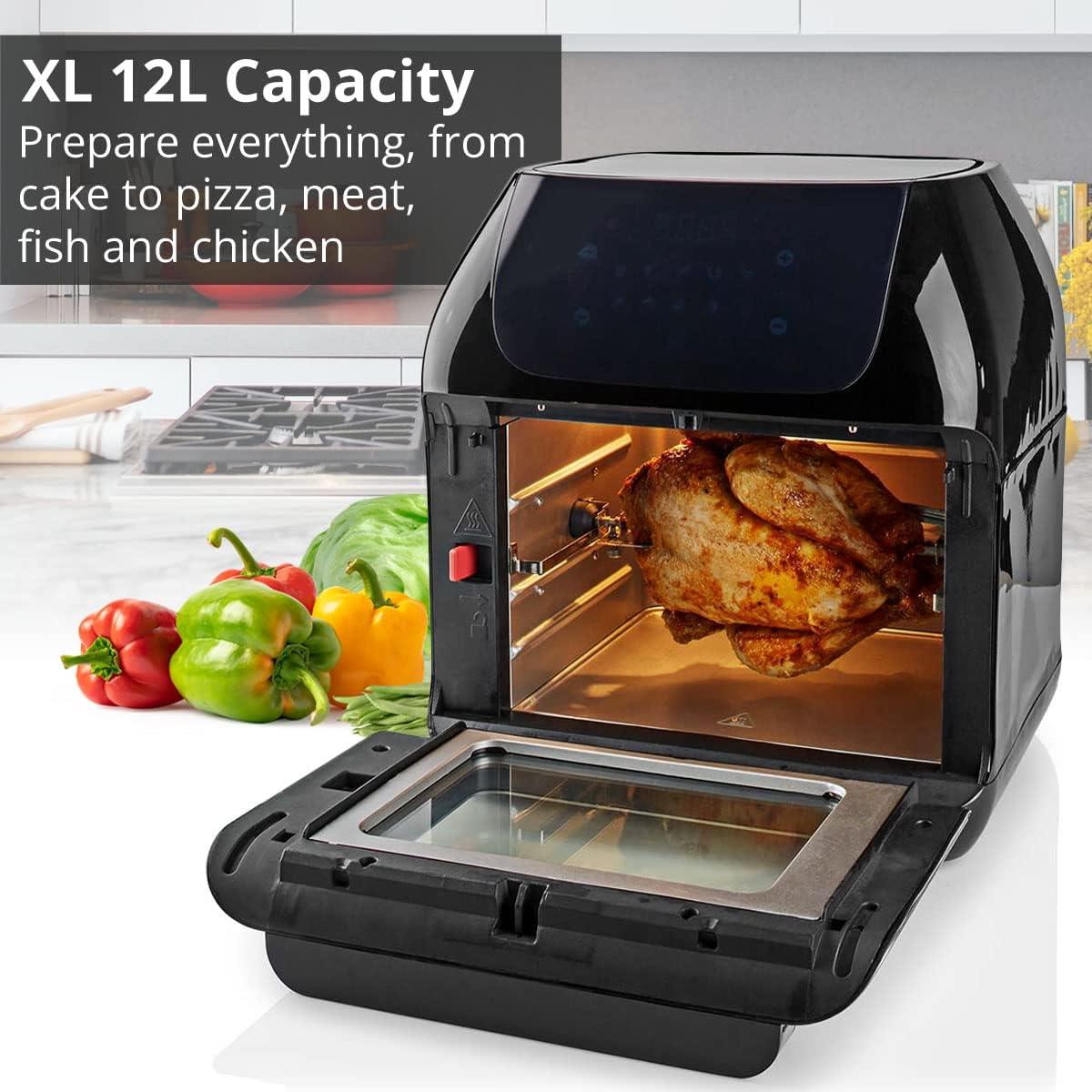 Nedis 12L Hot Air Fryer Mini Oven XXL Multifunctional 9-in-1 with Rotisserie, 9 Pre-Set Programmes, & Timer, 1500W
