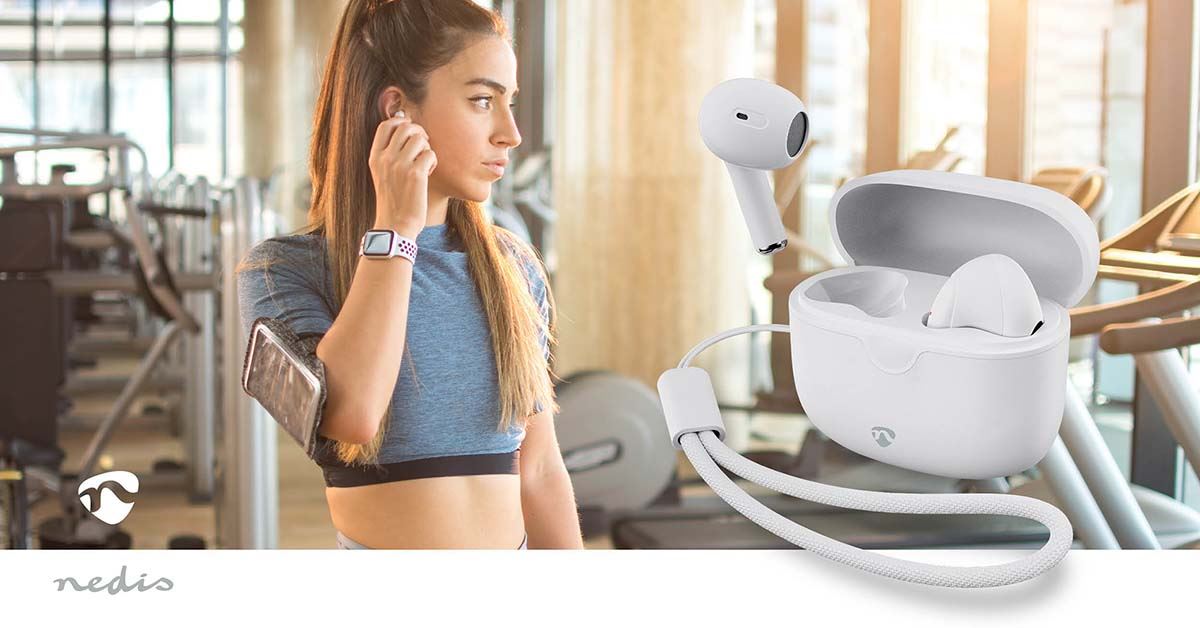 Nedis True Wireless Earphones, Bluetooth 5.3 with Touch Control, Built-In Mic, Instant Pairing, USB-C Charging Case, 16 Hrs Playtime, Compatible with Google Assistant - White