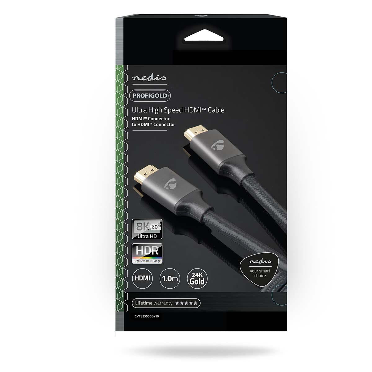 Nedis Ultra High Speed HDMI™ Cable | HDMI™ Connector | HDMI™ Connector | 8K@60Hz | 48 Gbps | 1.00 m | Round | 6.3 mm | Gun Metal Grey | Cover Window Box
