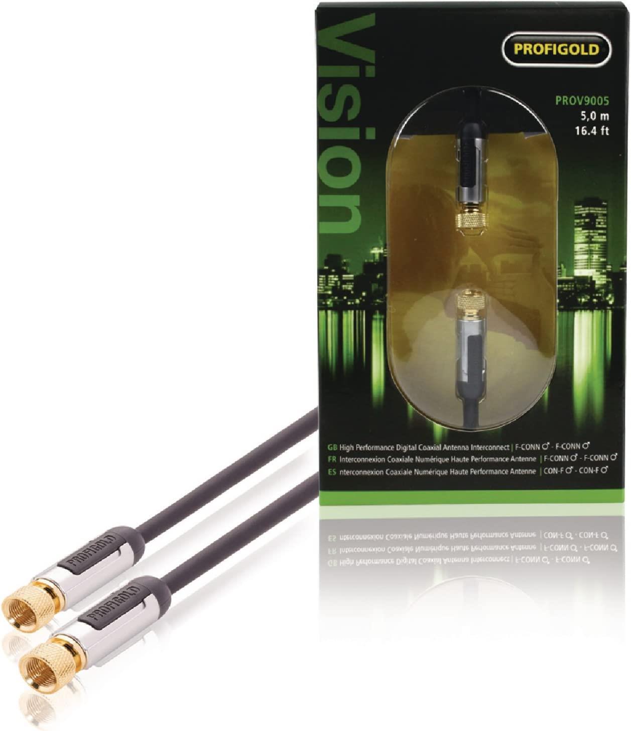 Profigold 5m F Type to F Type Connector Lead Cable Coaxial with F Connectors - Black