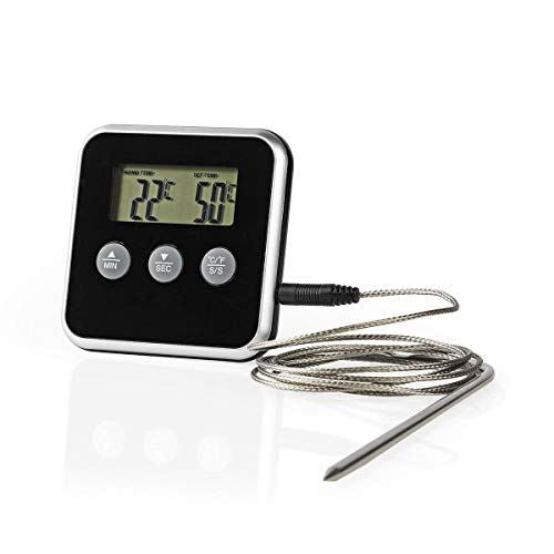 Nedis Meat Thermometer | Alarm / Timer | LCD Display | 0 - 250 °C | Black / Silver