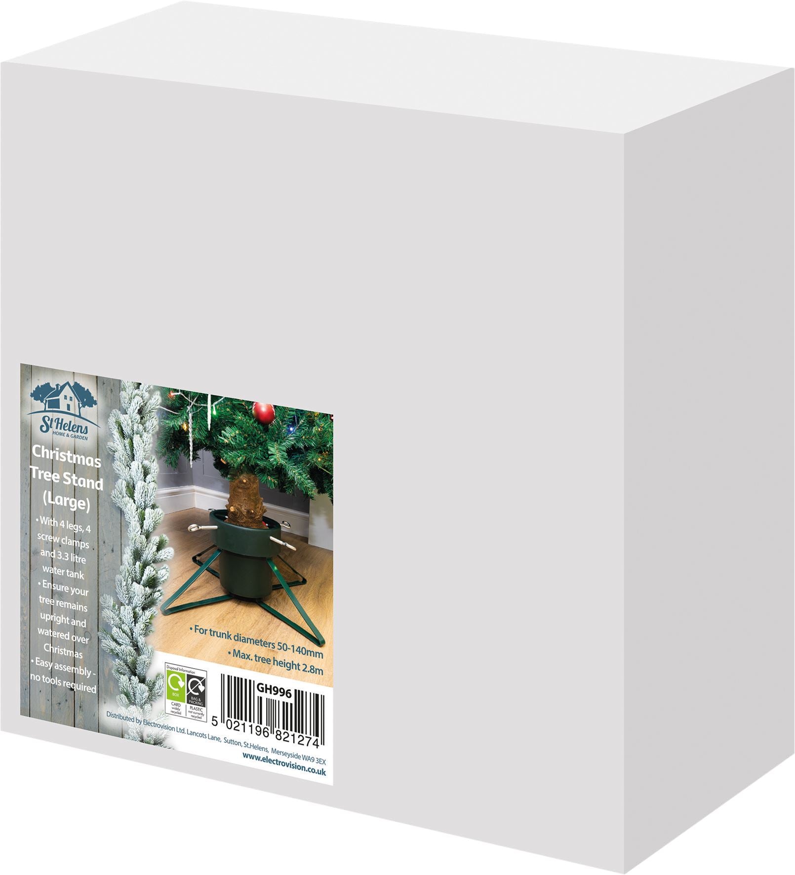 Christmas Tree Stand with 4 Clasps, 4 Metal Legs and Water Tank, for Real Trees up to 2.8m / 9ft