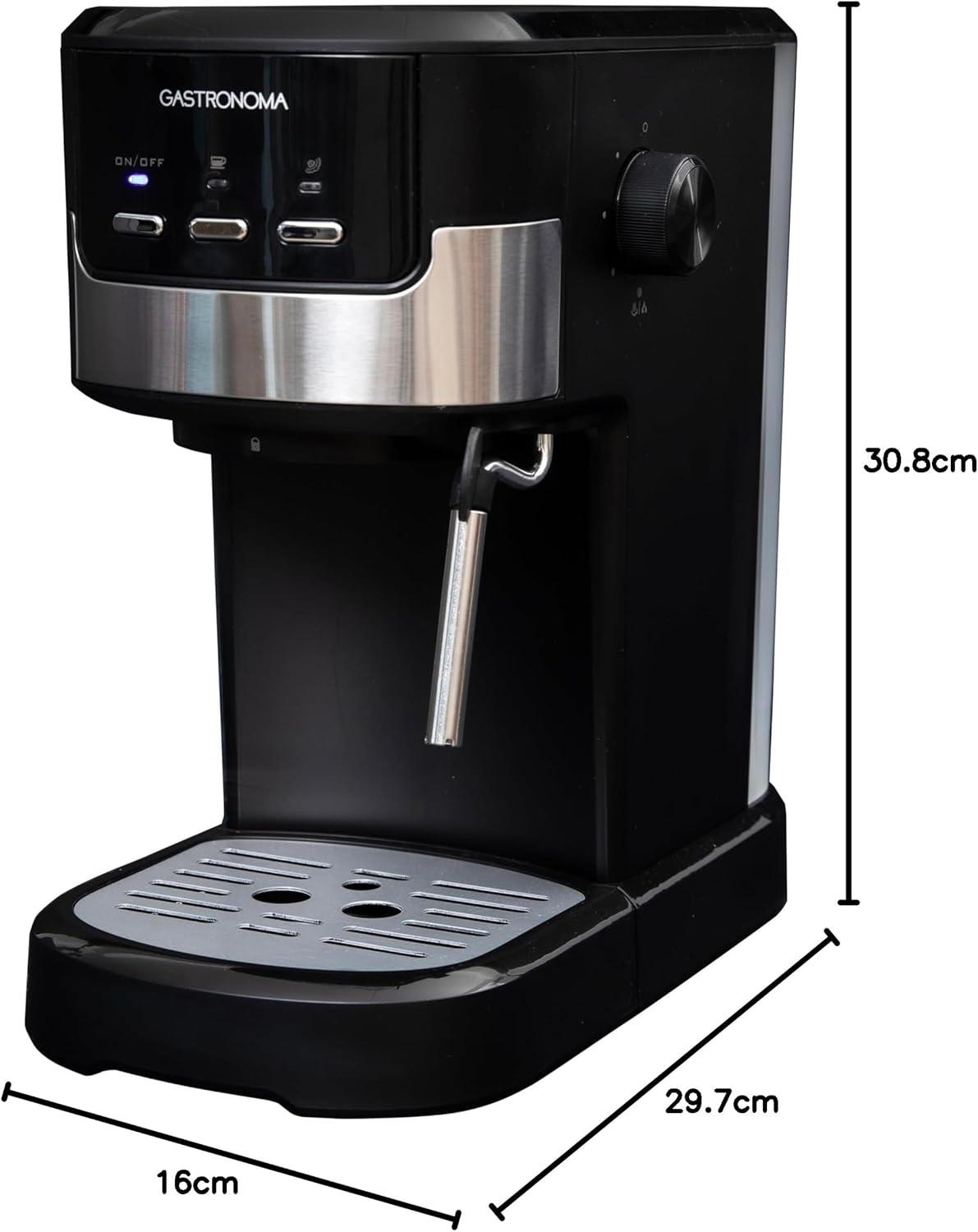 Gastronoma Espresso Coffee 15Bar Machine for Ground Coffee, Cappuccino & Latte Maker with Milk Frother Wand, Stainless Steel Professional Espresso Maker