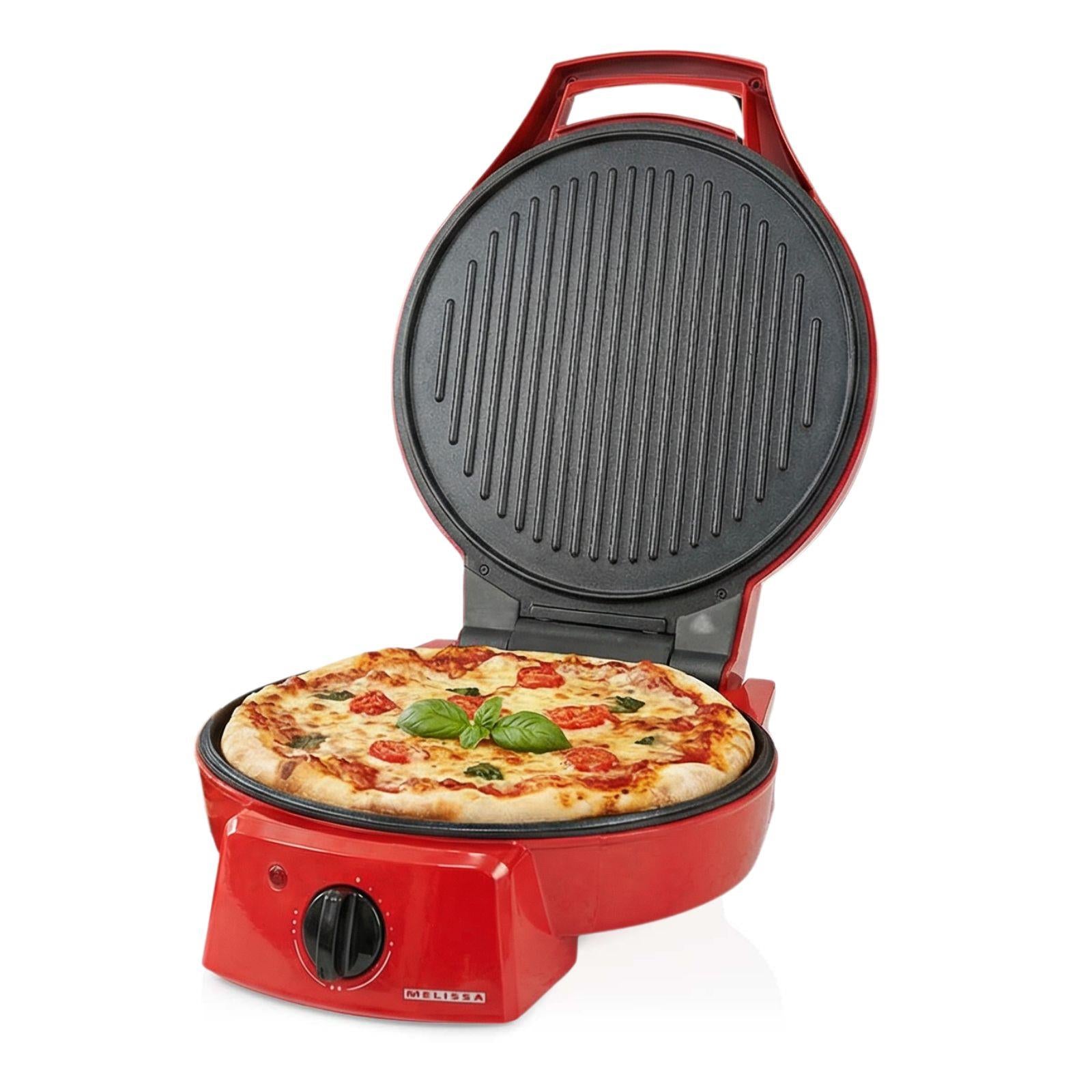 MELISSA 12" Electric Pizza Maker & Table Top Grill, Indoor Portable Pizza Oven with Non-Stick 12" Plates, 3 Heat Settings Max 230°C - Retro Red