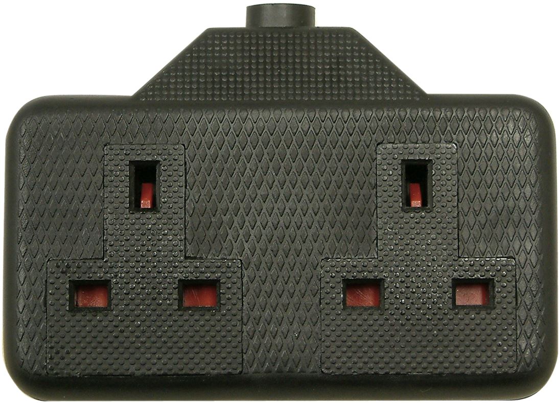 2 Gang High Impact Trailing Mains Powet Extension Socket, 13A - Black