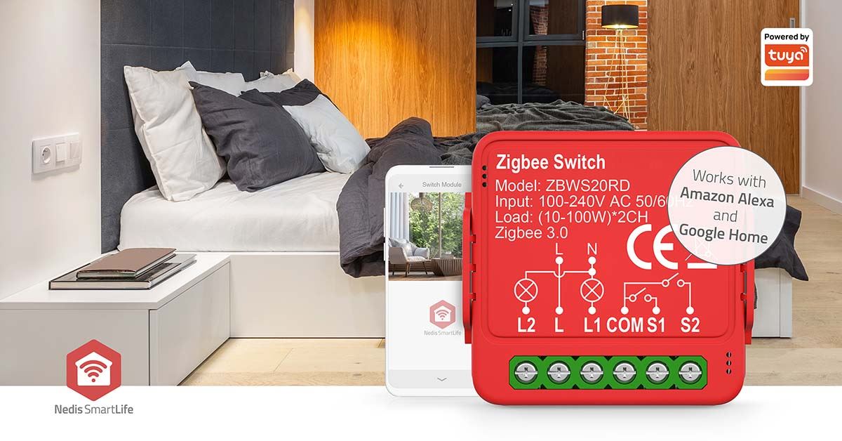 Nedis SmartLife Built-in Module | Double Switch | 2 x 100 W | Terminal Connection | App available for: Android™ / IOS