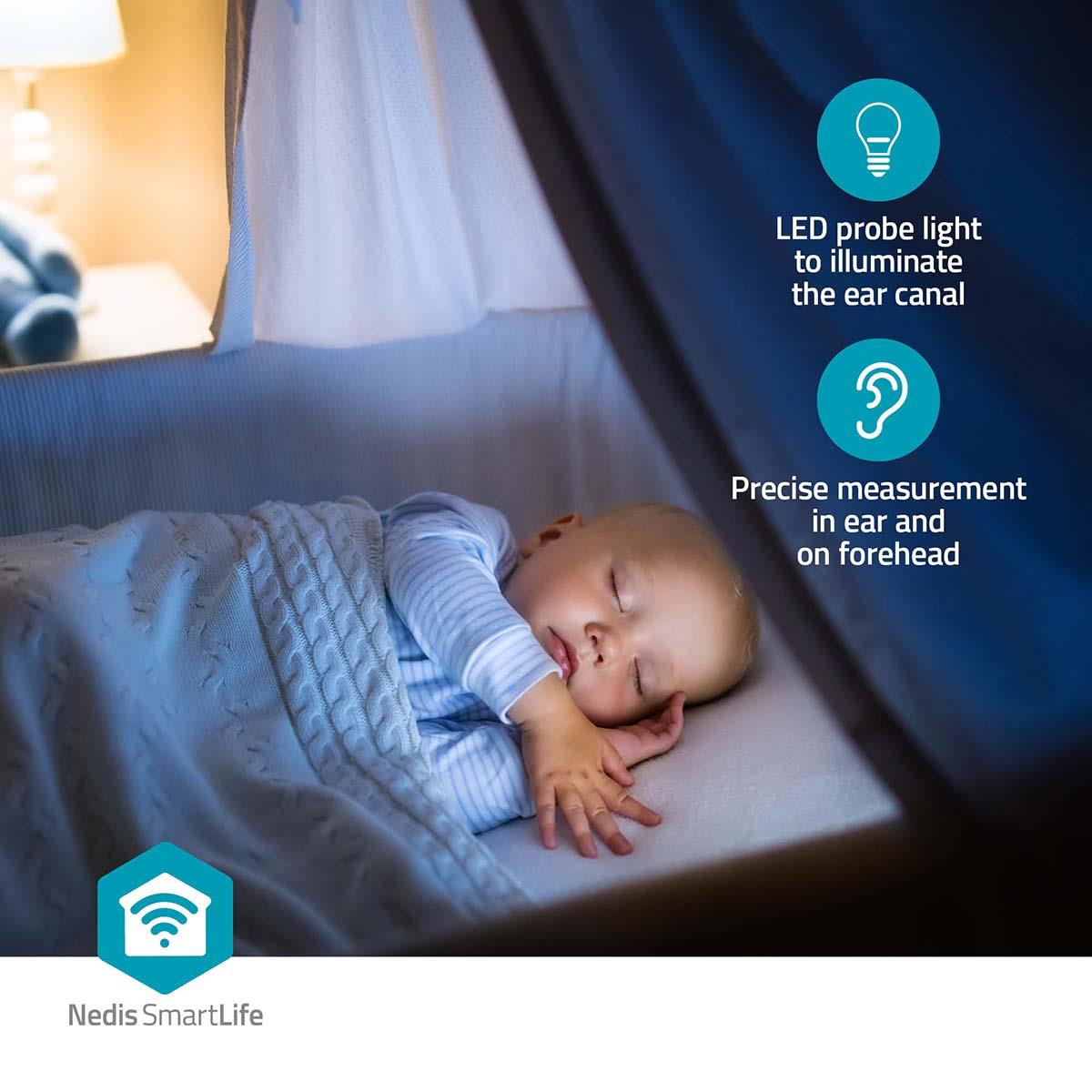 Nedis SmartLife Infrared No-Touch Thermometer for Adults, Kids & Babies, Smart App, LED | Ear / Forehead | White