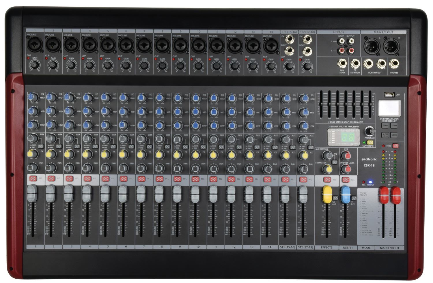 Citronic CSX-18 Live Mixing Console With Built-In Bluetooth Receiver and DSP Effects