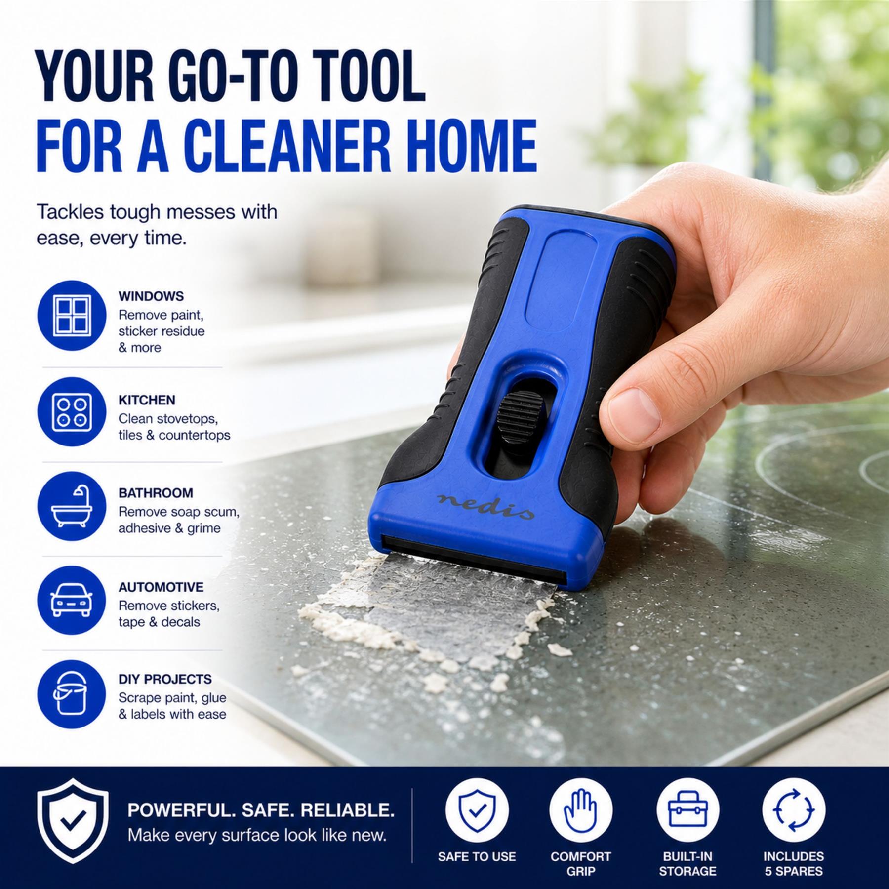 Nedis Hob Scraper Cleaner for Glass, Ceramic, Induction Plate Hobs