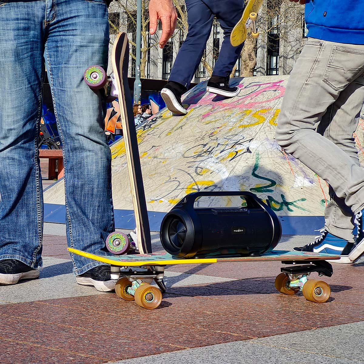 Nedis Bluetooth® Party Boombox | 6 hrs | 2.0 | 80 W | Media playback: AUX / Micro SD / USB | IPX5 | Linkable | Carrying handle | Party lights | Black