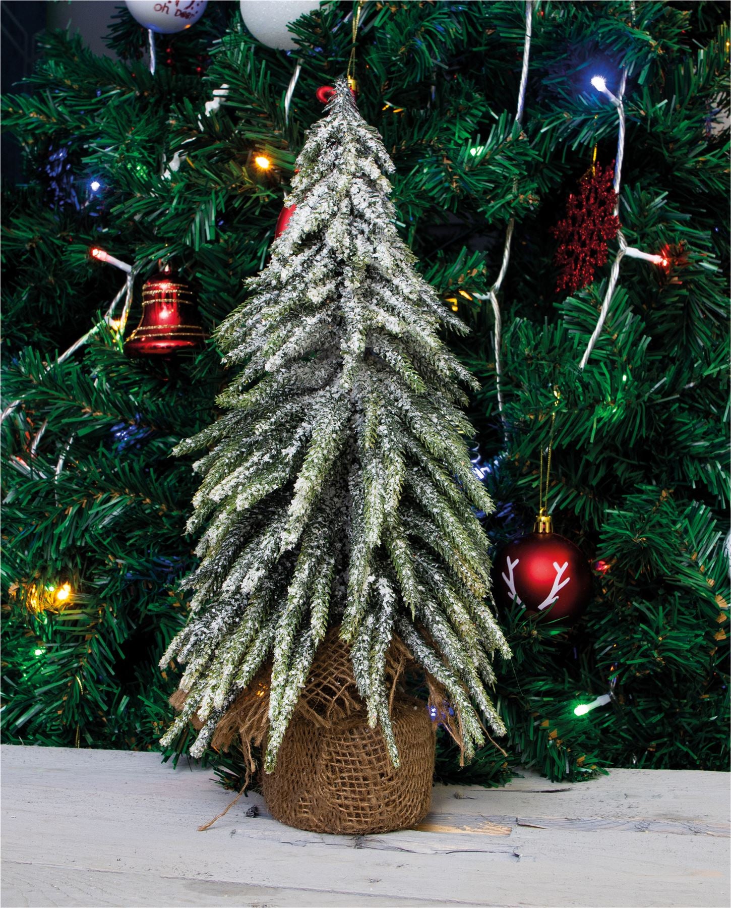 Decorative Snow Effect Mini Christmas Tree in Hessian Bag - 35cm