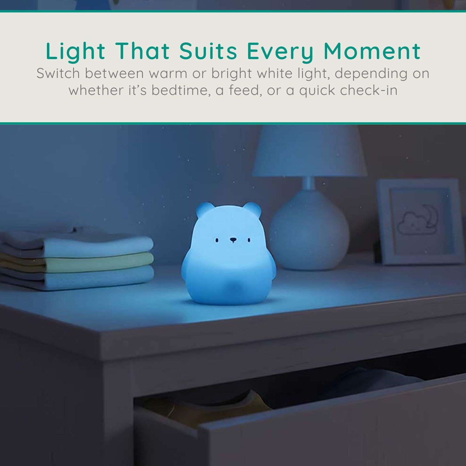 Alecto Bear Night Light for Kids, Baby Night Light for Nursery with RGB Colours & Modes, Rechargeable, Timer & Touch Control, Portable Light, BPA Free