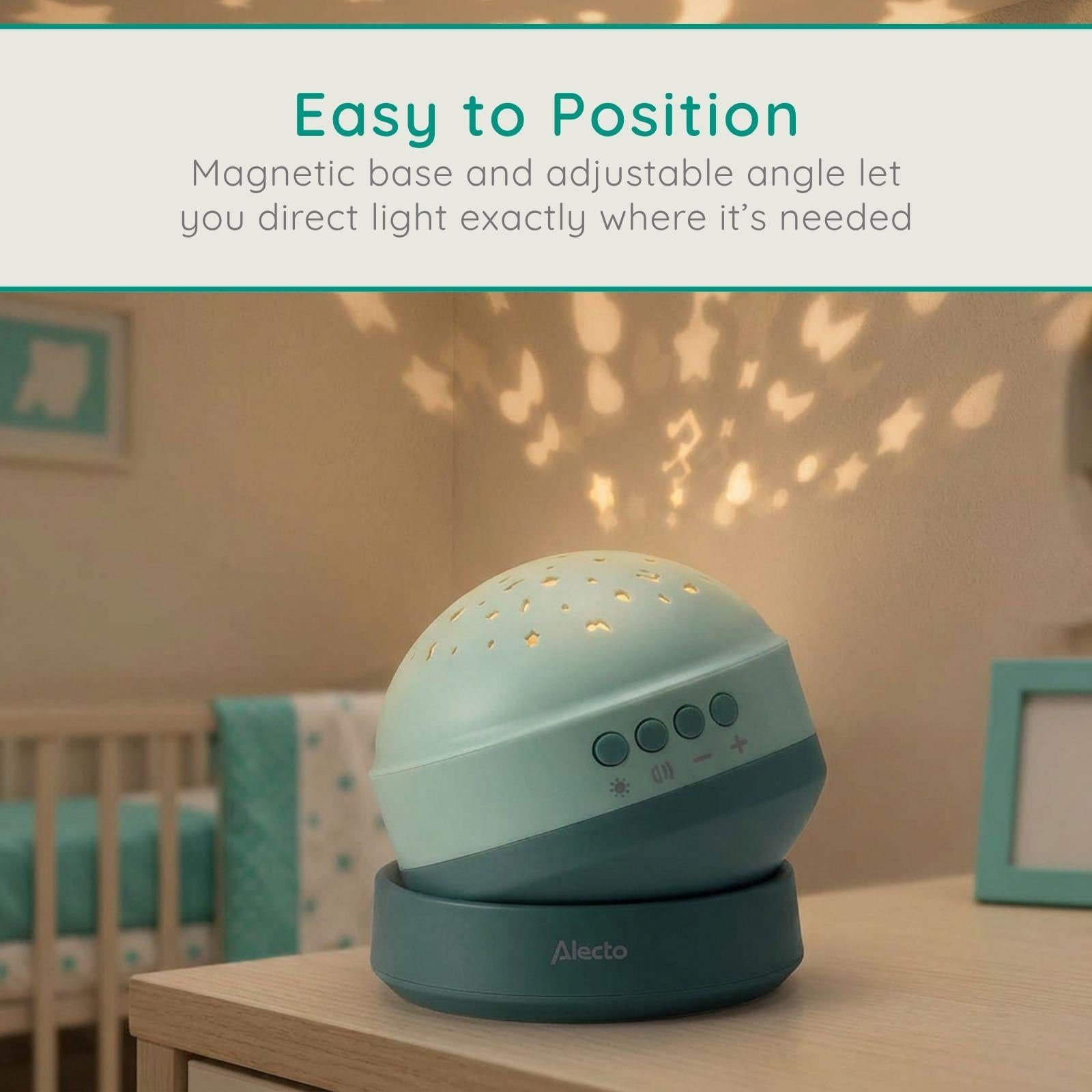 Alecto White Noise Machine, Children and Baby Sleep Aid, Natural Noise & Lullabies Sound Options - Projector Light with 2 Colour Options, Rechargeable