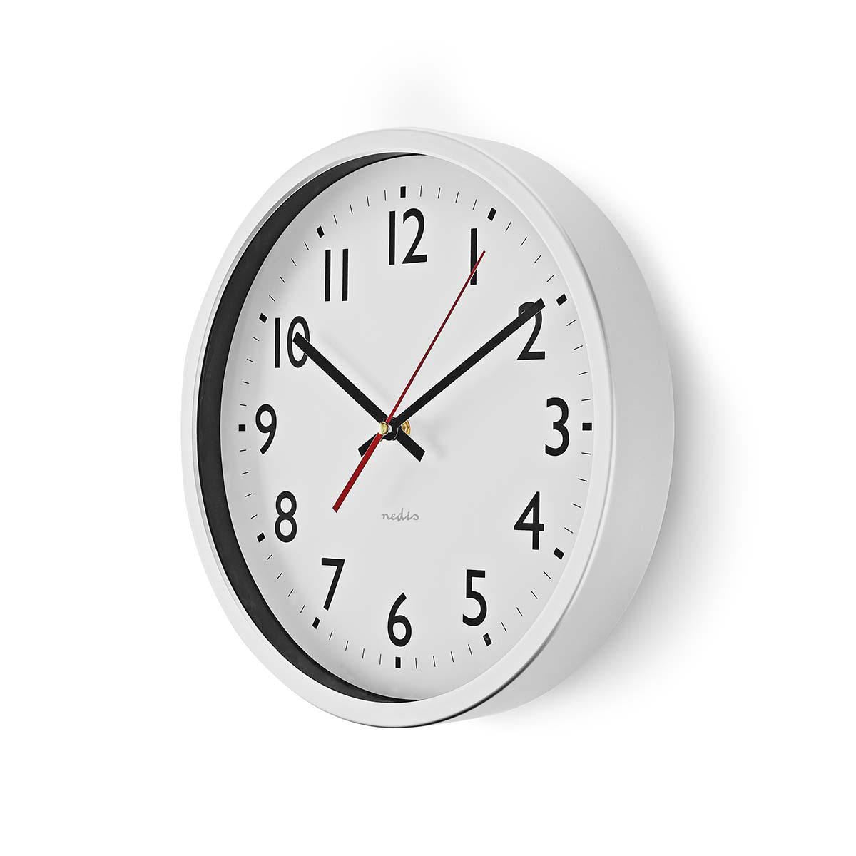 Nedis 30cm Wall Clock with Easy Read Numbers, Silent Movement, Battery Powered - Silver / White