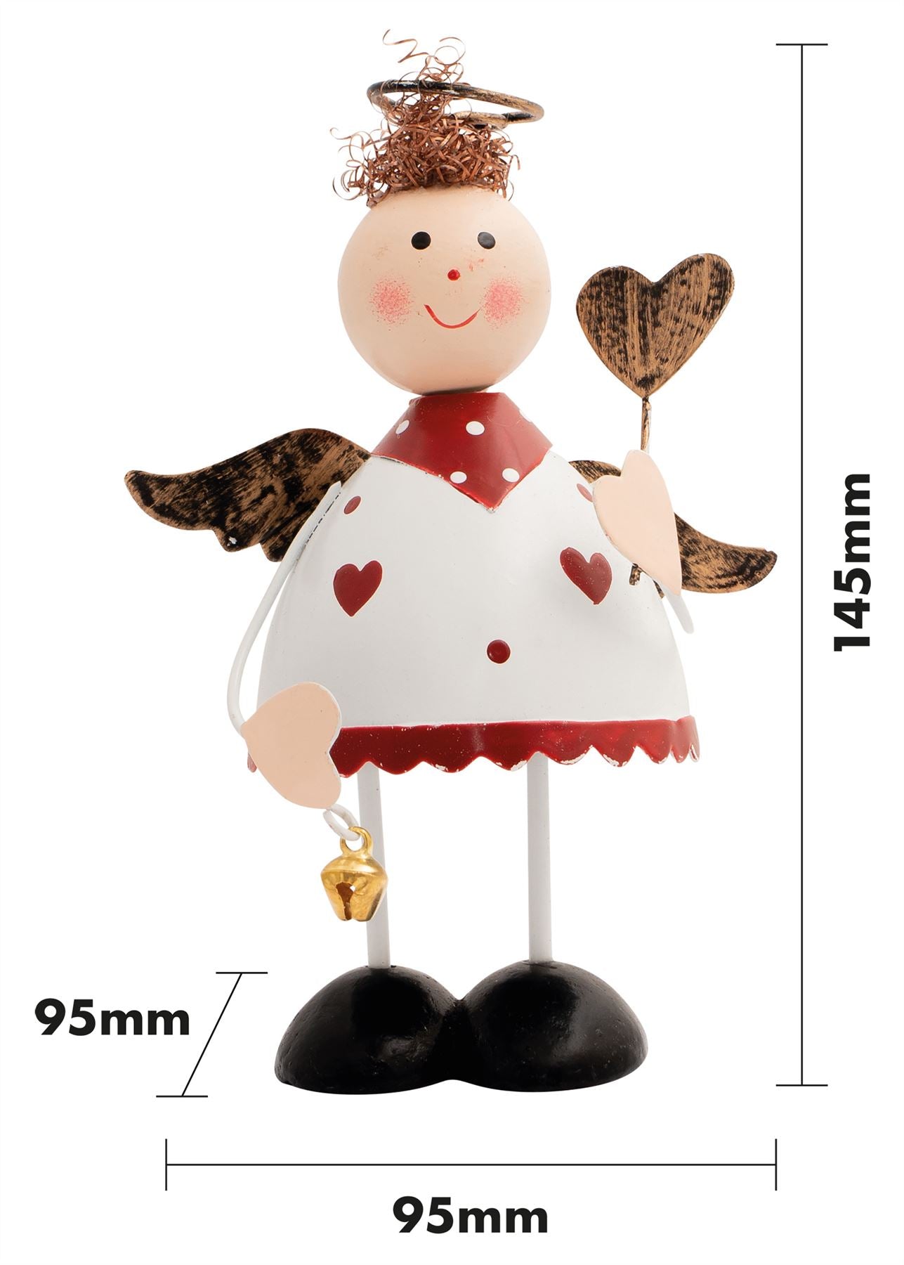 Standing Metal Christmas Angel Ornament Decoration with Wings Halo & Bell - White