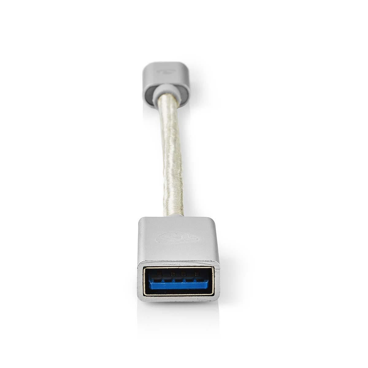 Nedis USB Adapter | USB 3.2 Gen 1 | USB-C™ Male | USB-A Female | 5 Gbps | 0.20 m | Round | Gold Plated | Braided / Nylon | Silver