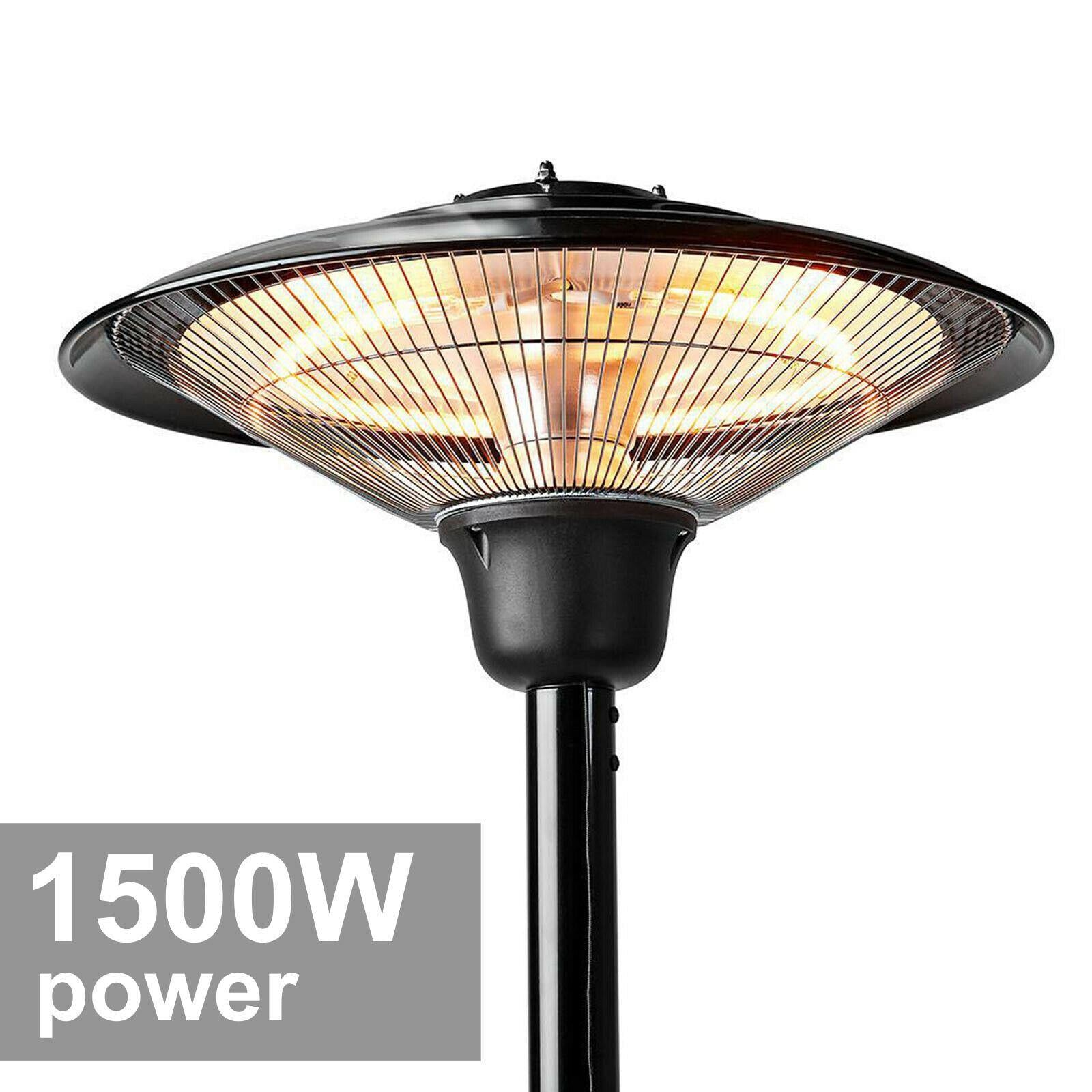 Nedis 1.5KW Outdoor Freestanding Halogen Electric Garden Patio Heater, 1500W, IP34 Rated, with Height Adjustable Stand and Tip Over Protection