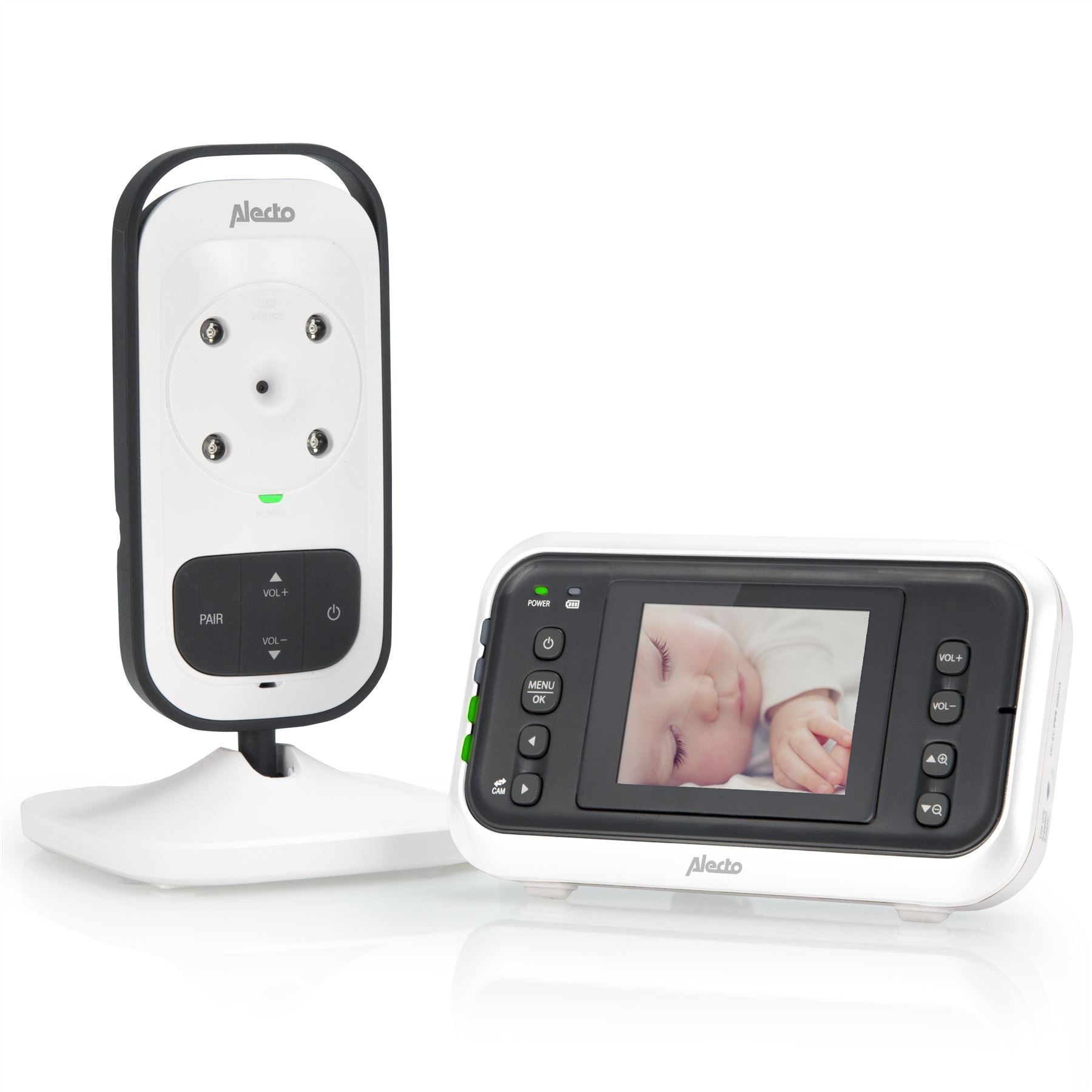 Alecto DVM-75+ Wireless Video Baby Monitor 2 Cameras with 2.4" Colour Display Screen - White / Grey