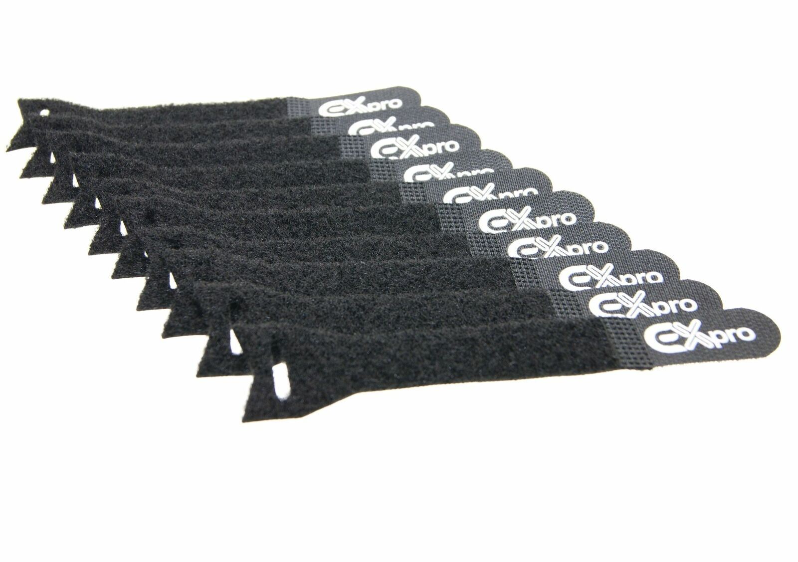 Ex-Pro Branded Velcro Cable PULL LOOPED Ties 20x150mm - 10 Pack Black