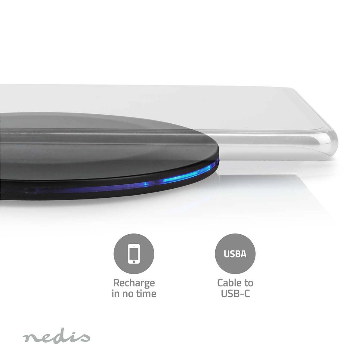Nedis Wireless Charger | 5 / 7.5 / 10 / 15 W | 2 A | LED-indicator in use | Including cable | USB Type-A | 1.00 m