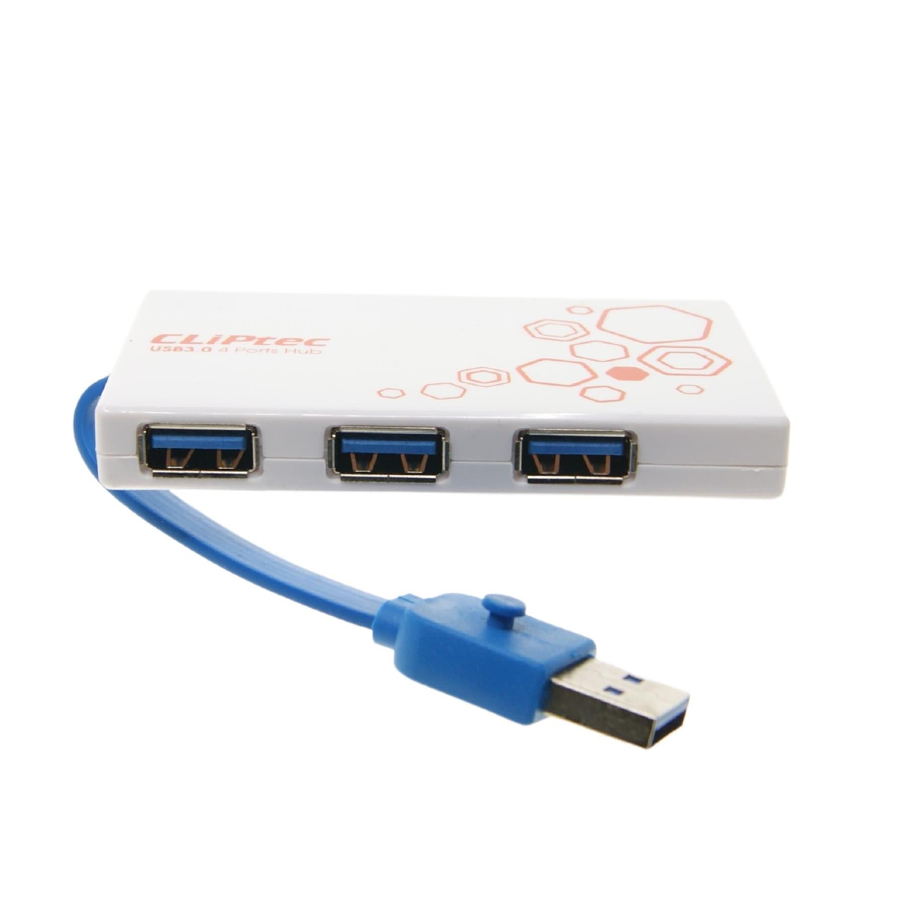 CLiPtec 4 Port USB HUB 3.0 Extension Adapter for Desktop PC Laptop High Speed - White