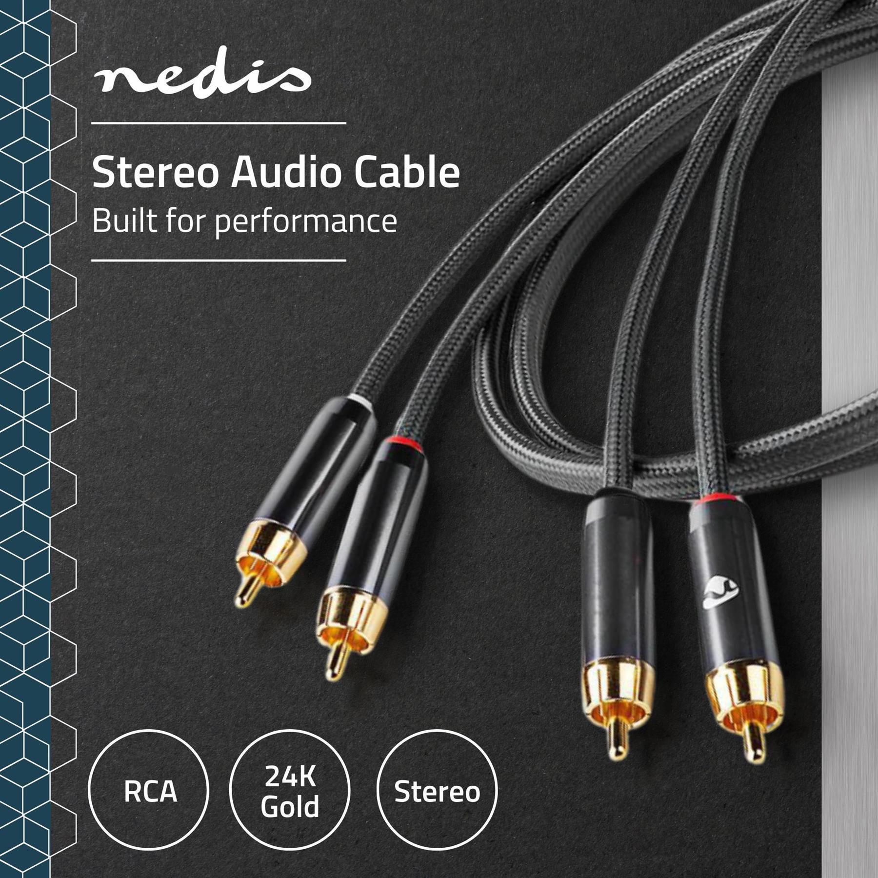 Nedis Stereo Audio Cable | 2x RCA Male | 2x RCA Male | Gold Plated | 5.00 m | Round | Grey / Gun Metal Grey | Cover Window Box