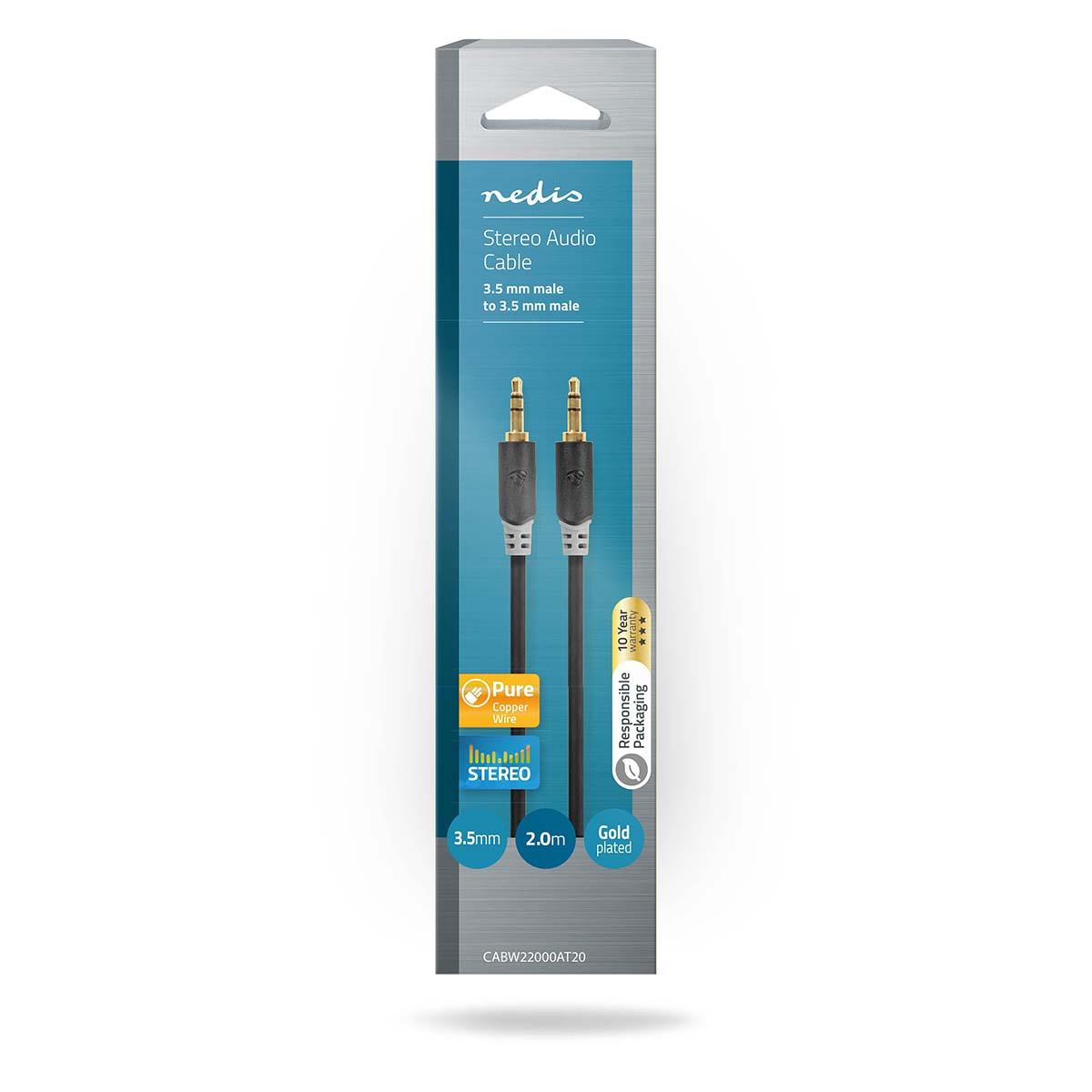 Nedis Stereo Audio Cable | 3.5 mm Male | 3.5 mm Male | Gold Plated | 2.00 m | Round | Anthracite | Box