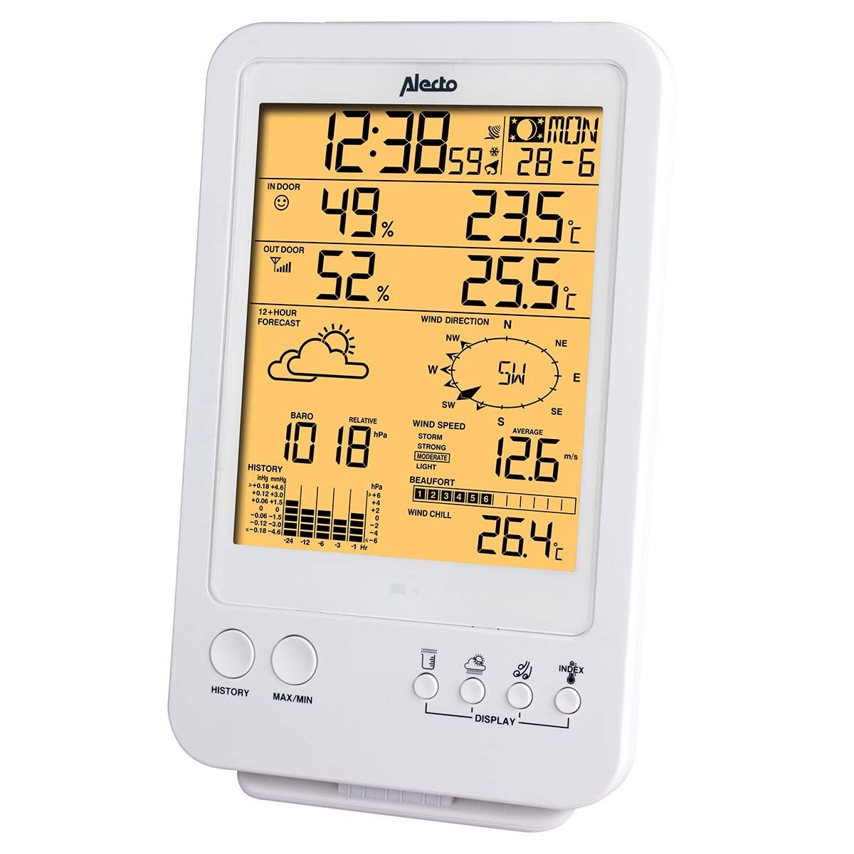 Alecto Weather Station Indoor and Outdoor Temperature, Forcast, Wind, Humidity, Rain & More with Outside Wireless sensor | White