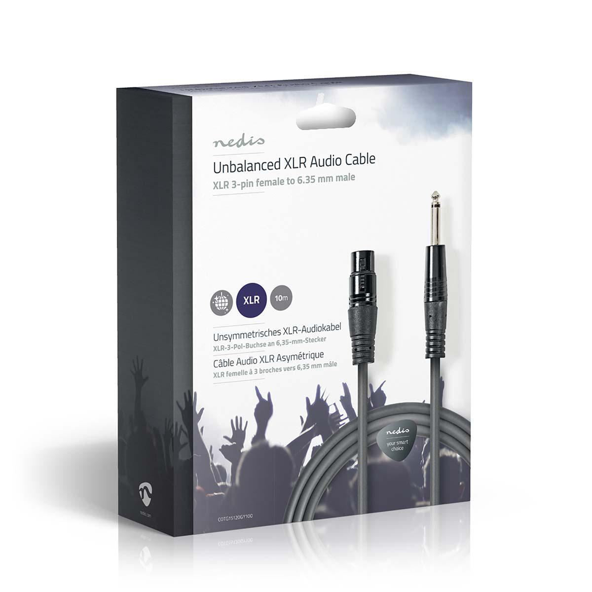 Nedis Unbalanced Audio Cable | XLR 3-Pin Female | 6.35 mm Male | Nickel Plated | 10.0 m | Round | PVC | Dark Grey | Gift Box