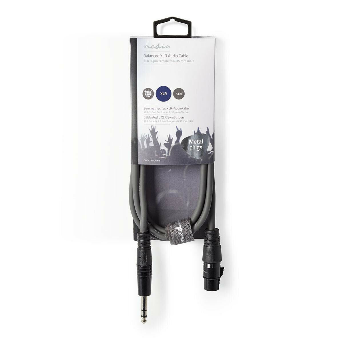 Nedis Balanced Audio Cable | XLR 3-Pin Female | 6.35 mm Male | Nickel Plated | 1.50 m | Round | PVC | Dark Grey | Carton Sleeve