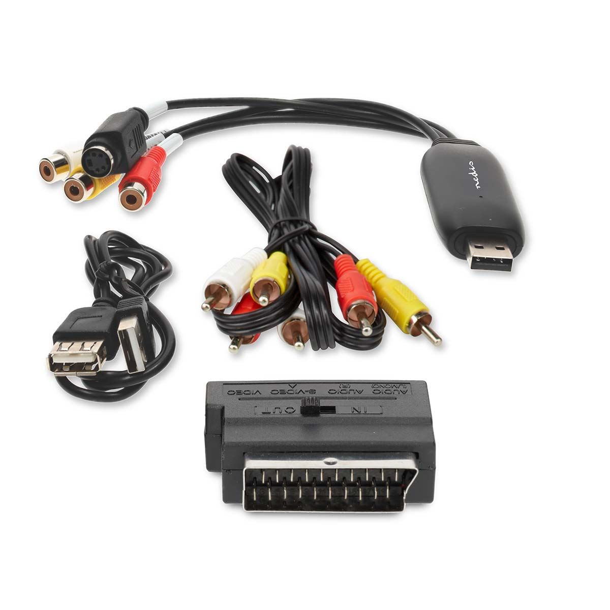 Nedis USB 2.0 Video Grabber Capture, RCA to USB Audio Video Converter with Extension Cord, Convert VHS Mini DV Hi8 DVD VCR to Digital Converter