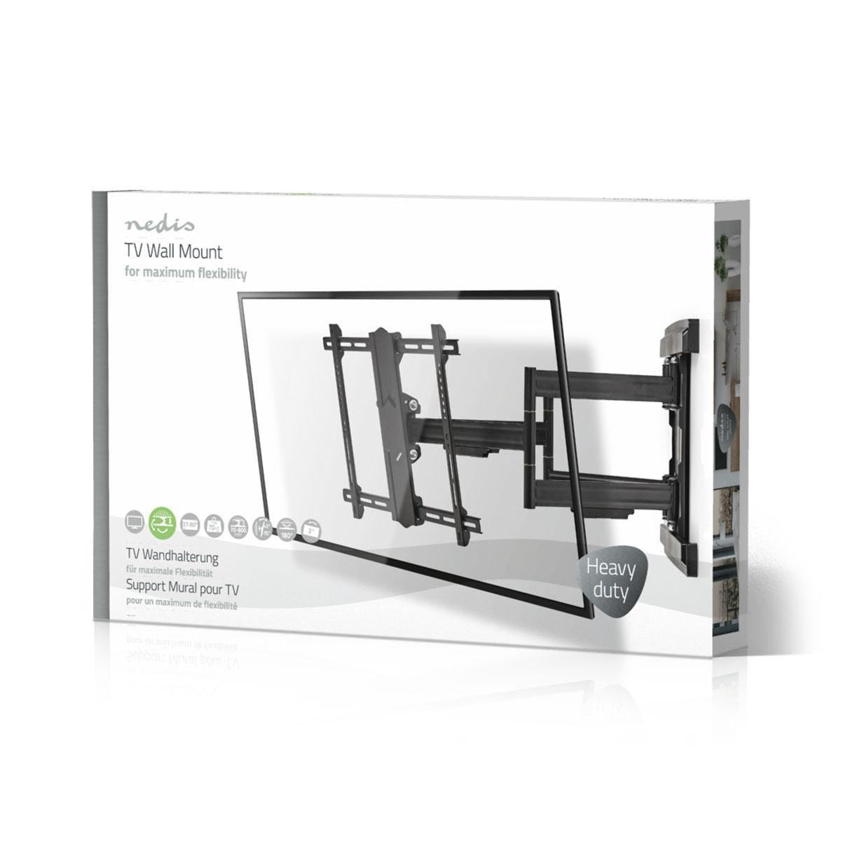 Nedis Full Motion TV Wall Mount | 37 - 80 " | Maximum supported screen weight: 70 kg | Tiltable | Rotatable | Minimum wall distance: 70 mm | Maximum wall distance: 800 mm | 6 Pivot point(s) | Steel | Black