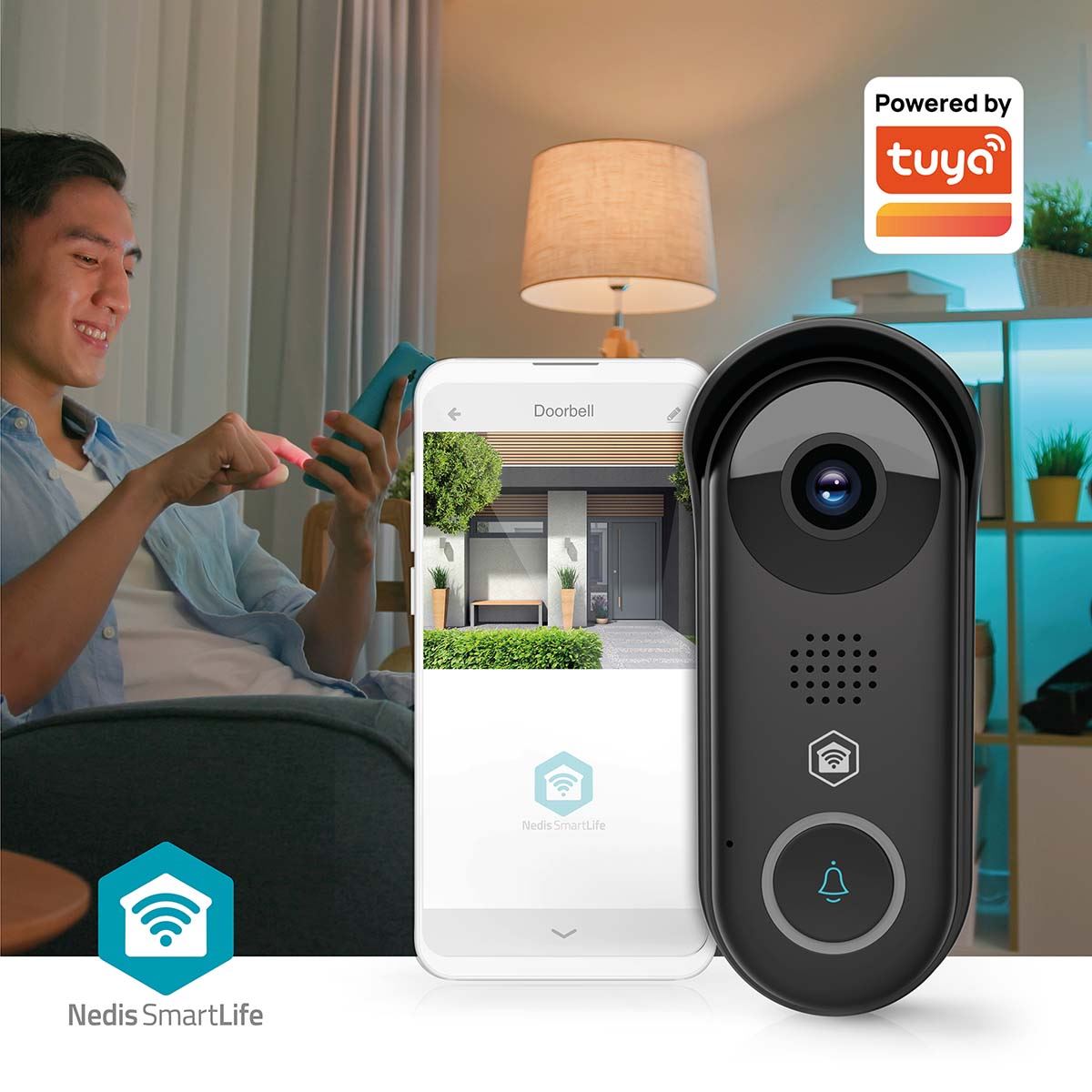 Nedis SmartLife Wireless Video Doorbell WiFi Camera,| Full HD 1080p | Cloud Storage (optional) / microSD (not included) / Onvif | IP54 | With motion sensor | Night vision | Black