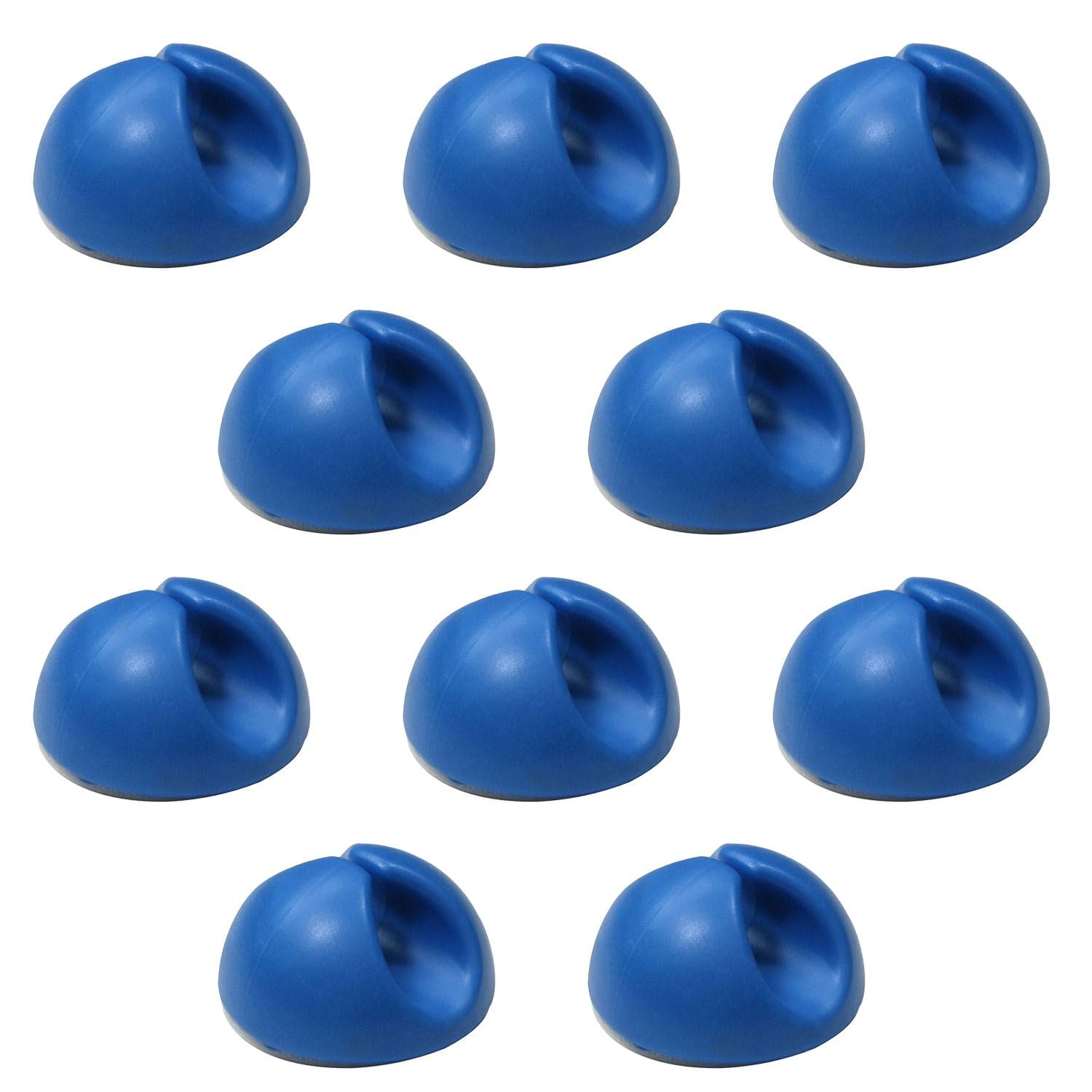 Ex-Pro 10 Pack Single Cable Desk Tidy Clips, Self Adhesive Cord Holder Clips for USB Power Wire PC Office Home, Blue