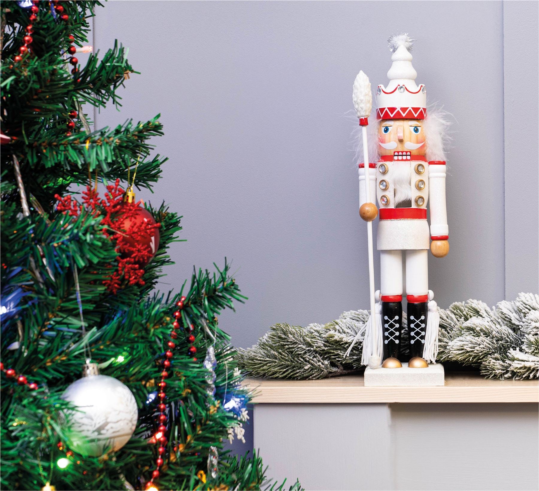40cm Traditional Christmas Nutcracker Wooden Soldier Decoration White and Red
