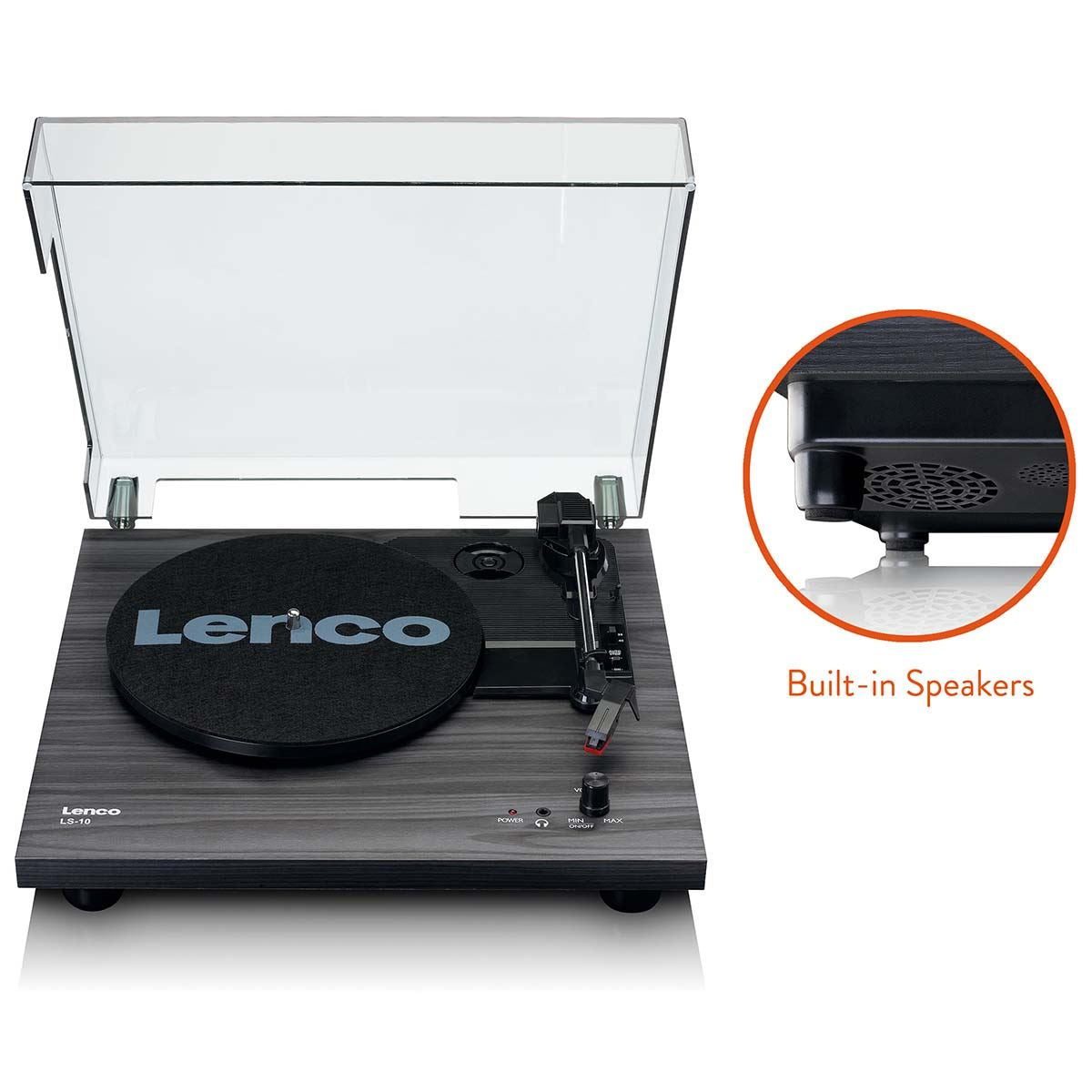 Lenco LS-10BK Wood Viynl Record Turntable with Built-In Speakers - Black